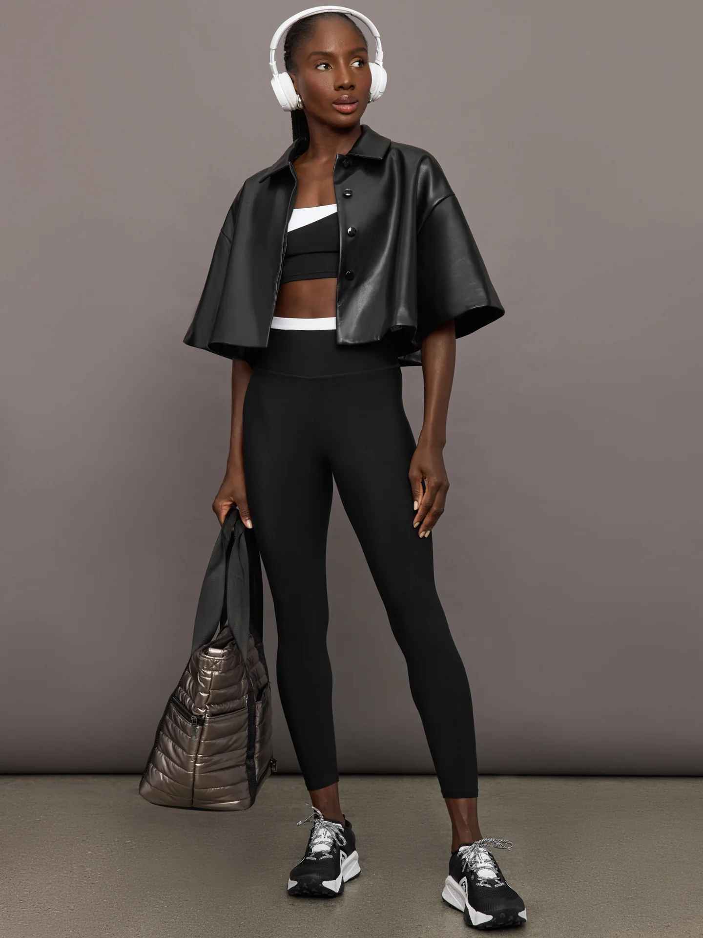 Adi Faux Leather Cropped Jacket - Black - Image 2