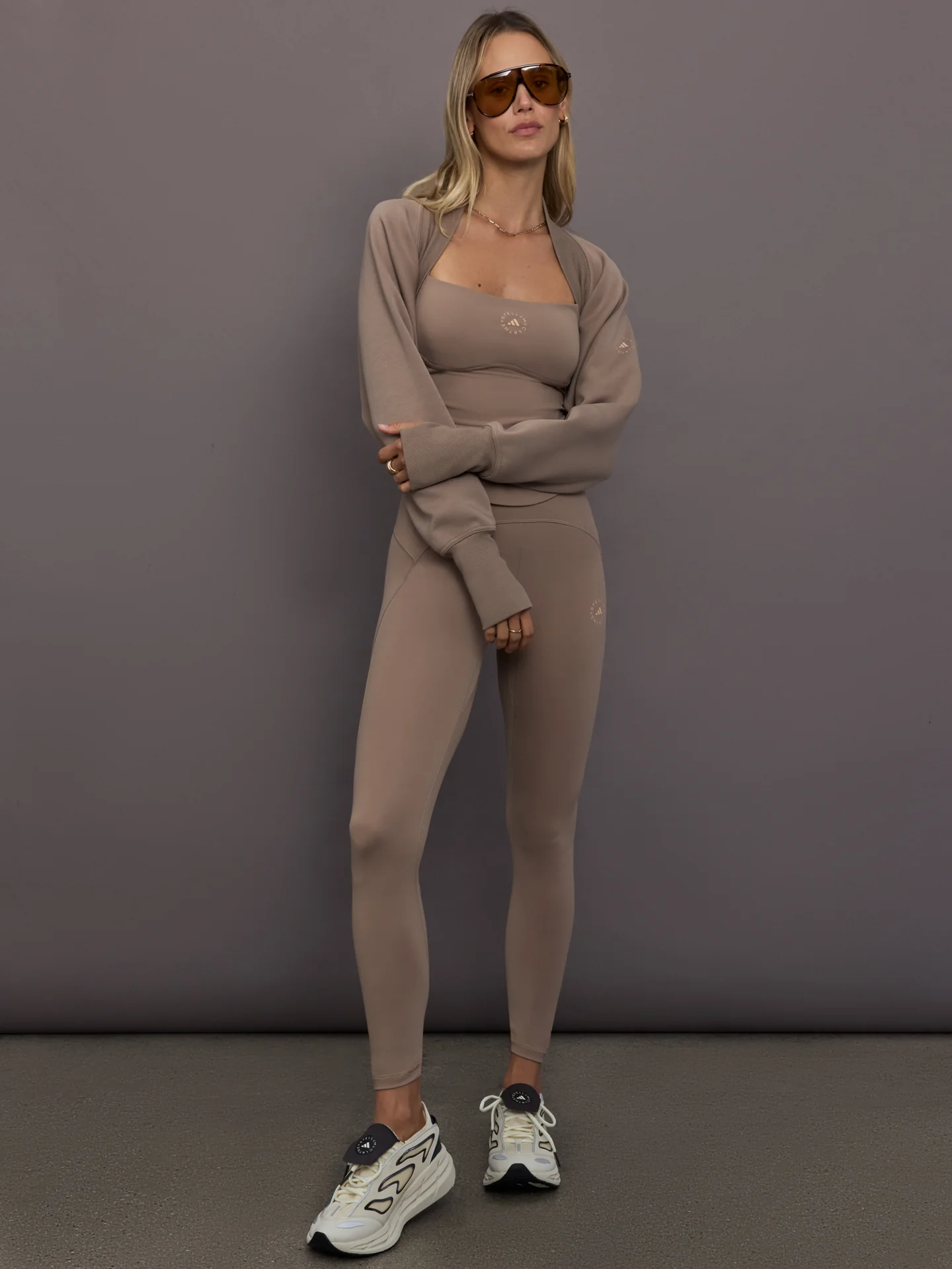 adidas by Stella McCartney Studio Sweatshirt Shrug - Chalky Brown - Image 2