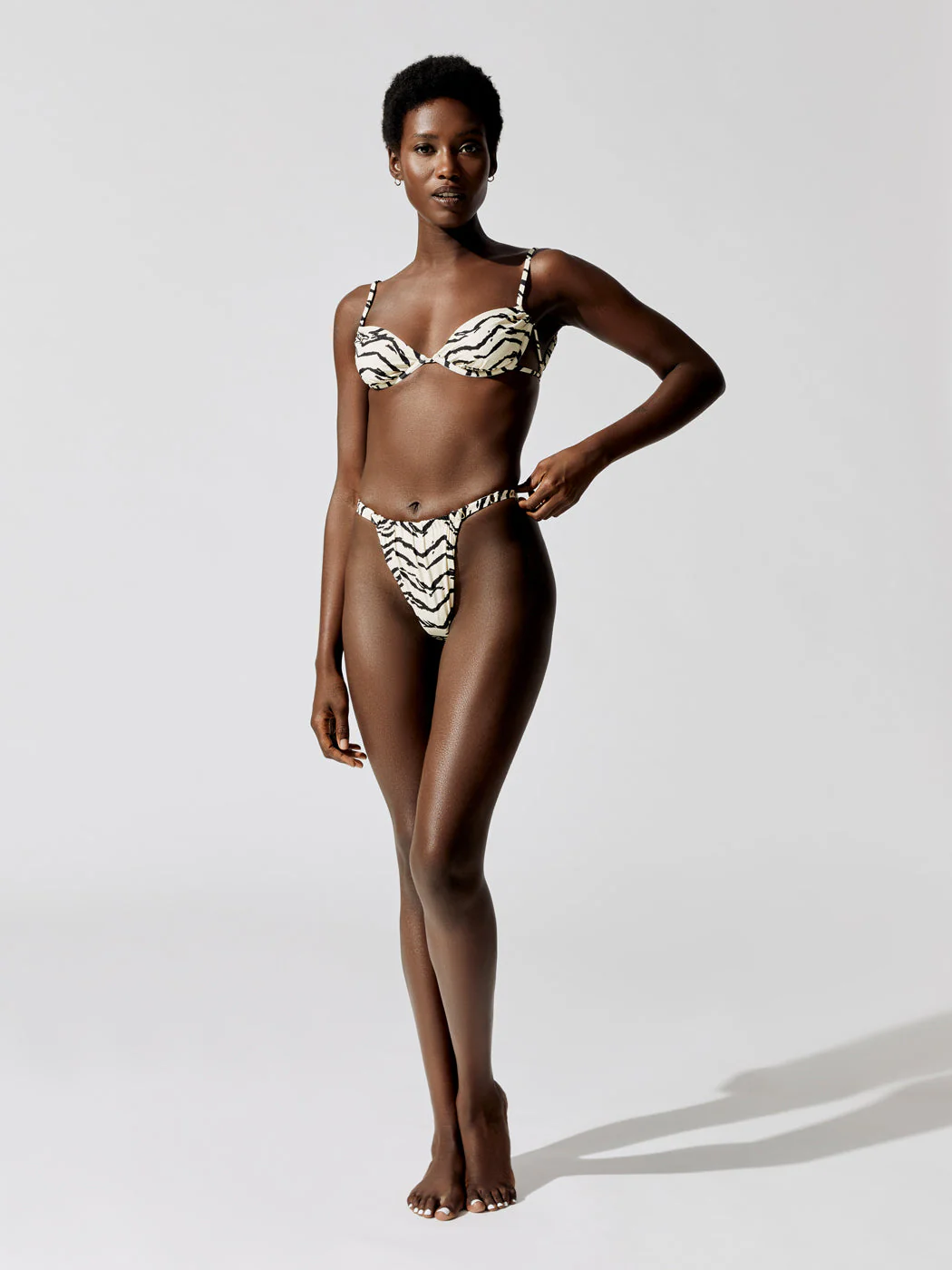 Adjustable Ruched Bikini Bottom - Off White Tiger - Image 2