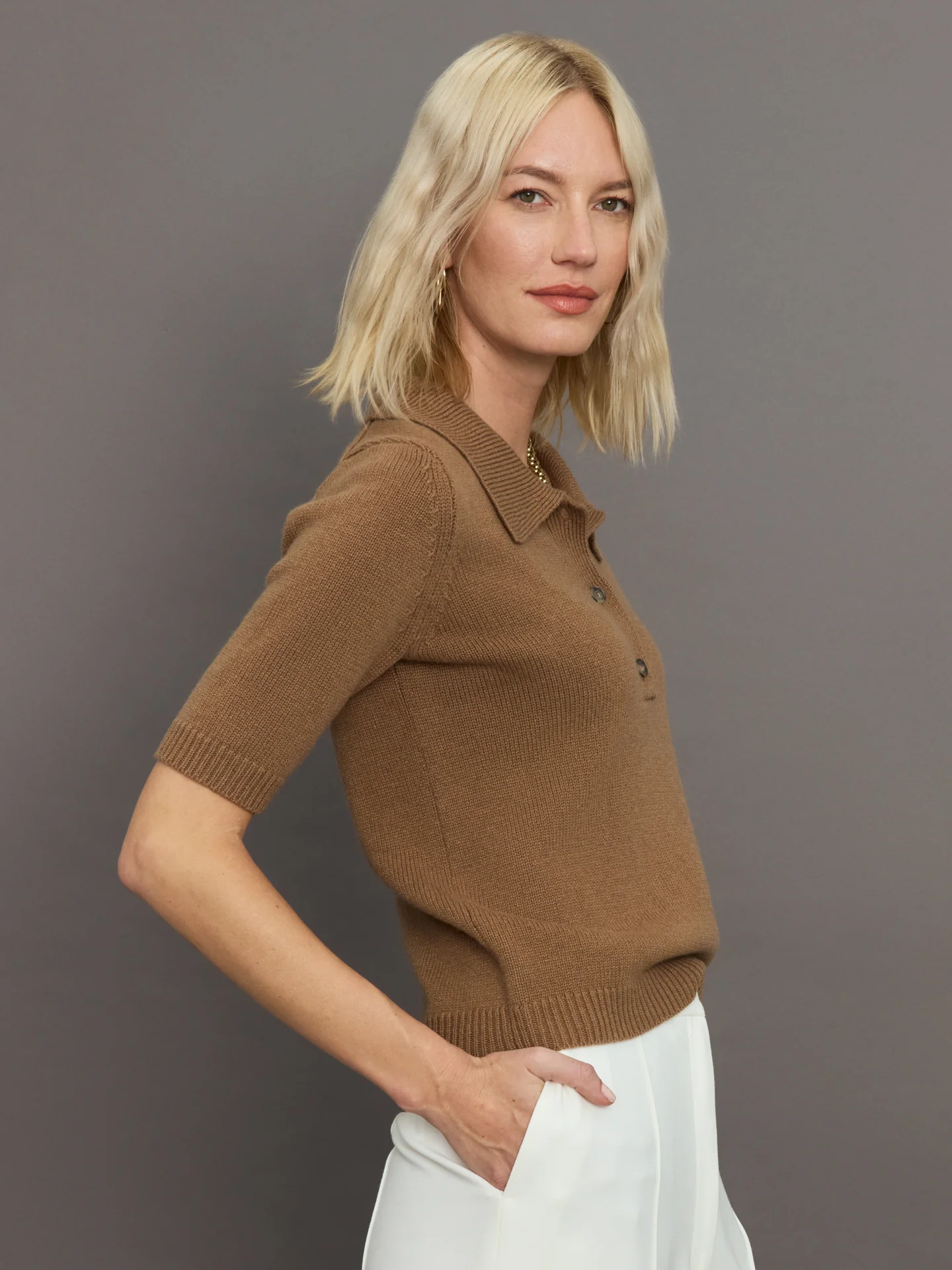 Alberto Knit Polo Blouse - Brown Sugar - Image 4