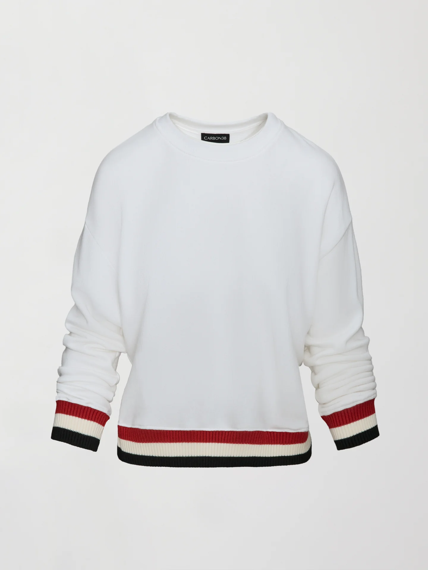 Banded Sweatshirt in French Terry - White with Black/White/Red - Image 7