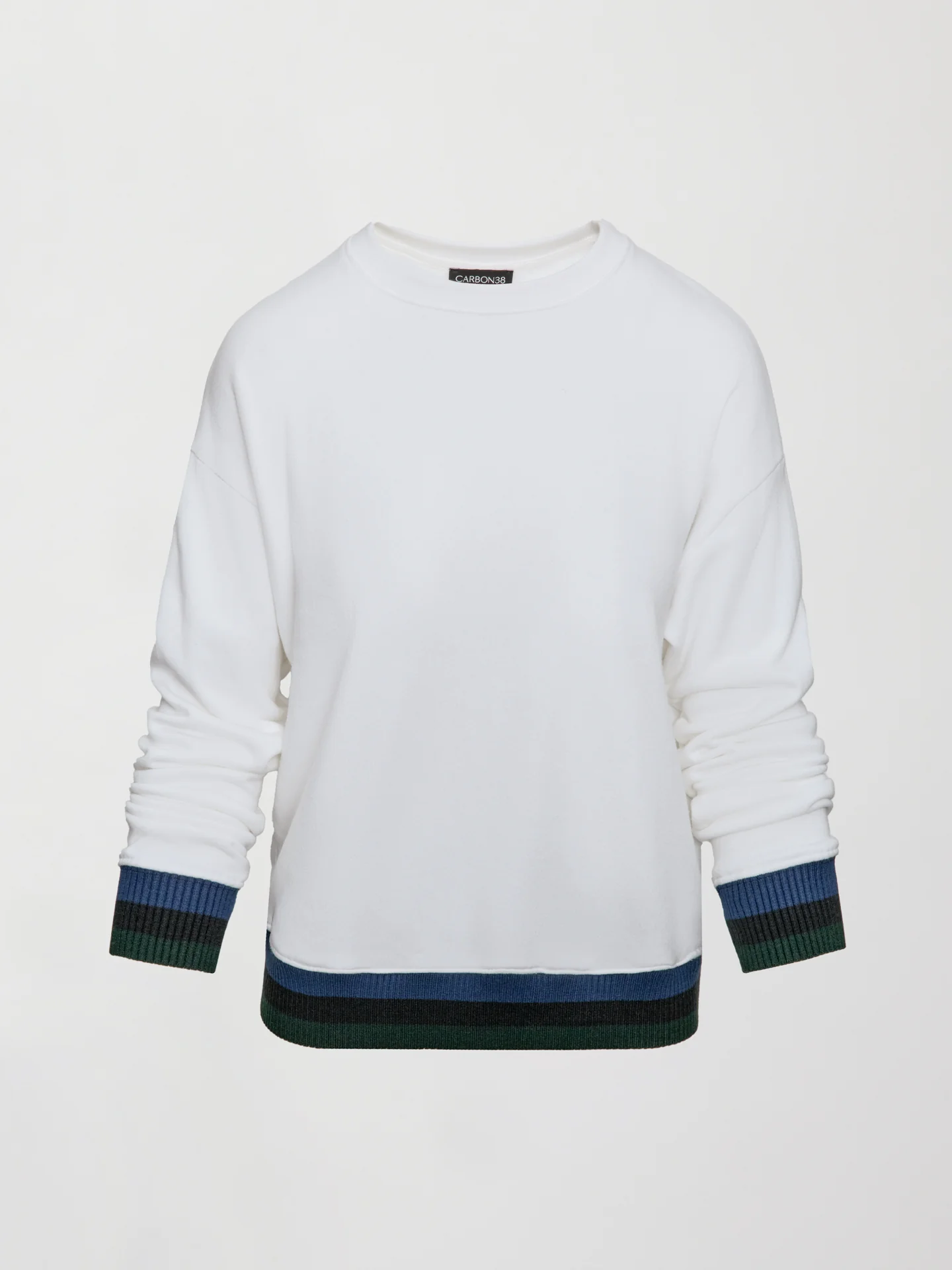 Banded Sweatshirt in French Terry - White with Navy/Black/Forest - Image 7