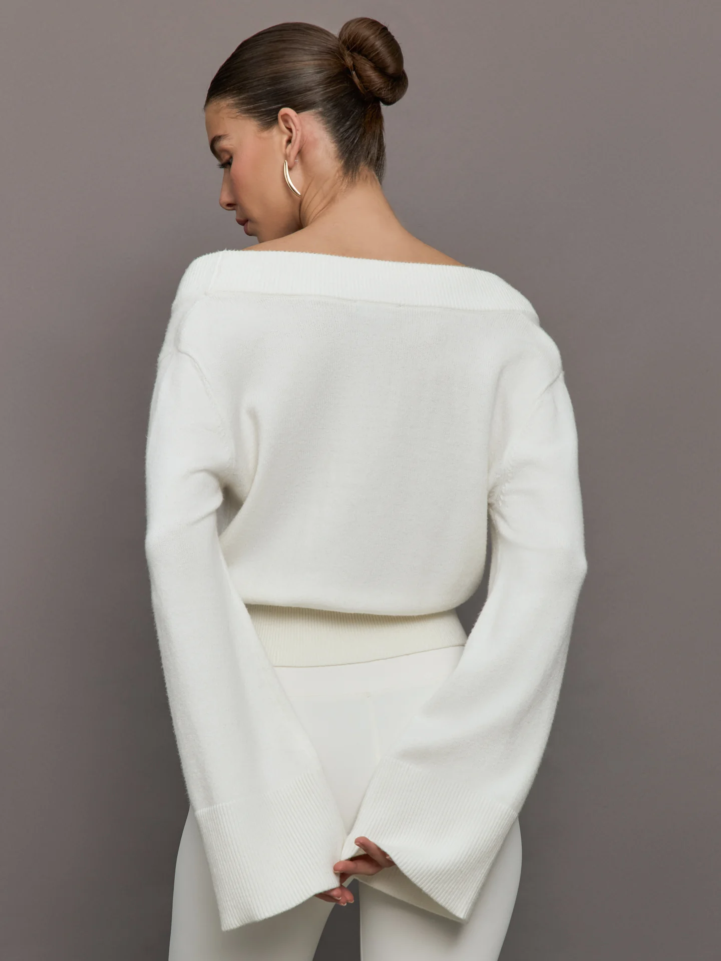 Bell Sleeve Off Shoulder Sweater - Cloud Dancer - Image 3