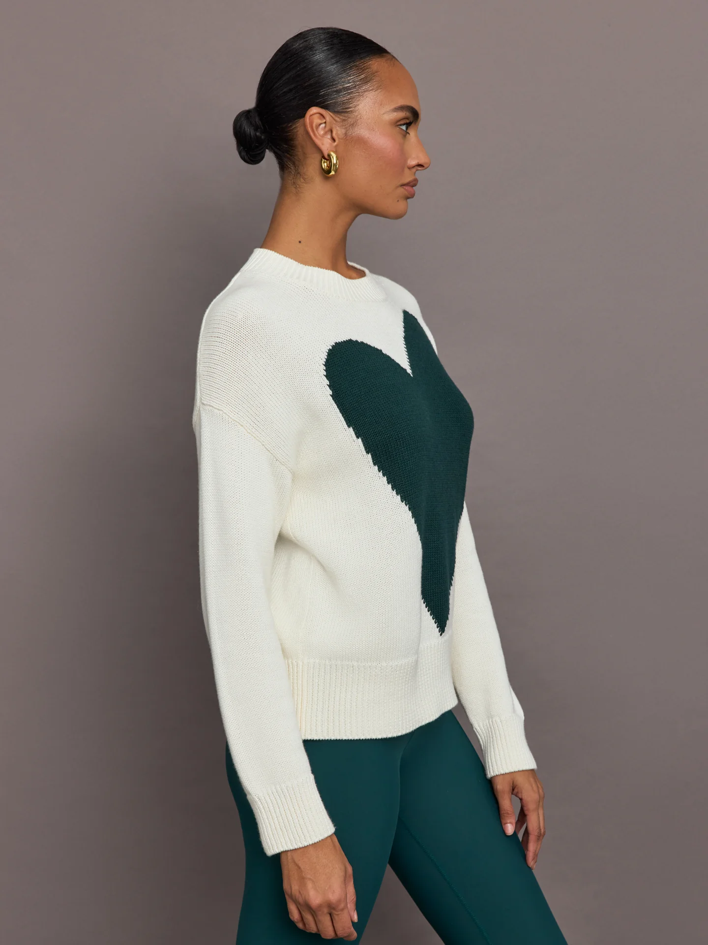 Benton Sweater Imperfect Heart - Off White / Emerald - Image 3