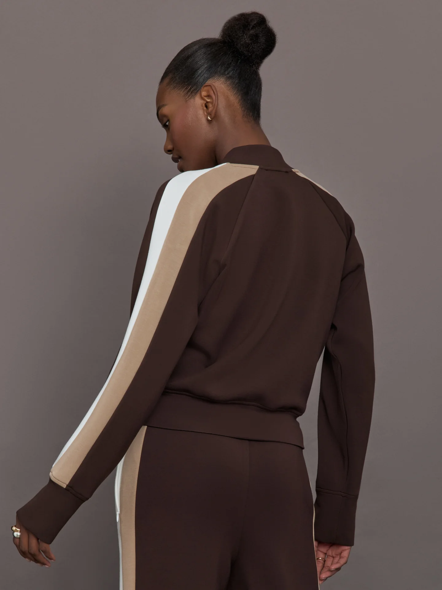 Bomber with Contrast Stripe in Scuba - Chocolate Torte - Image 4