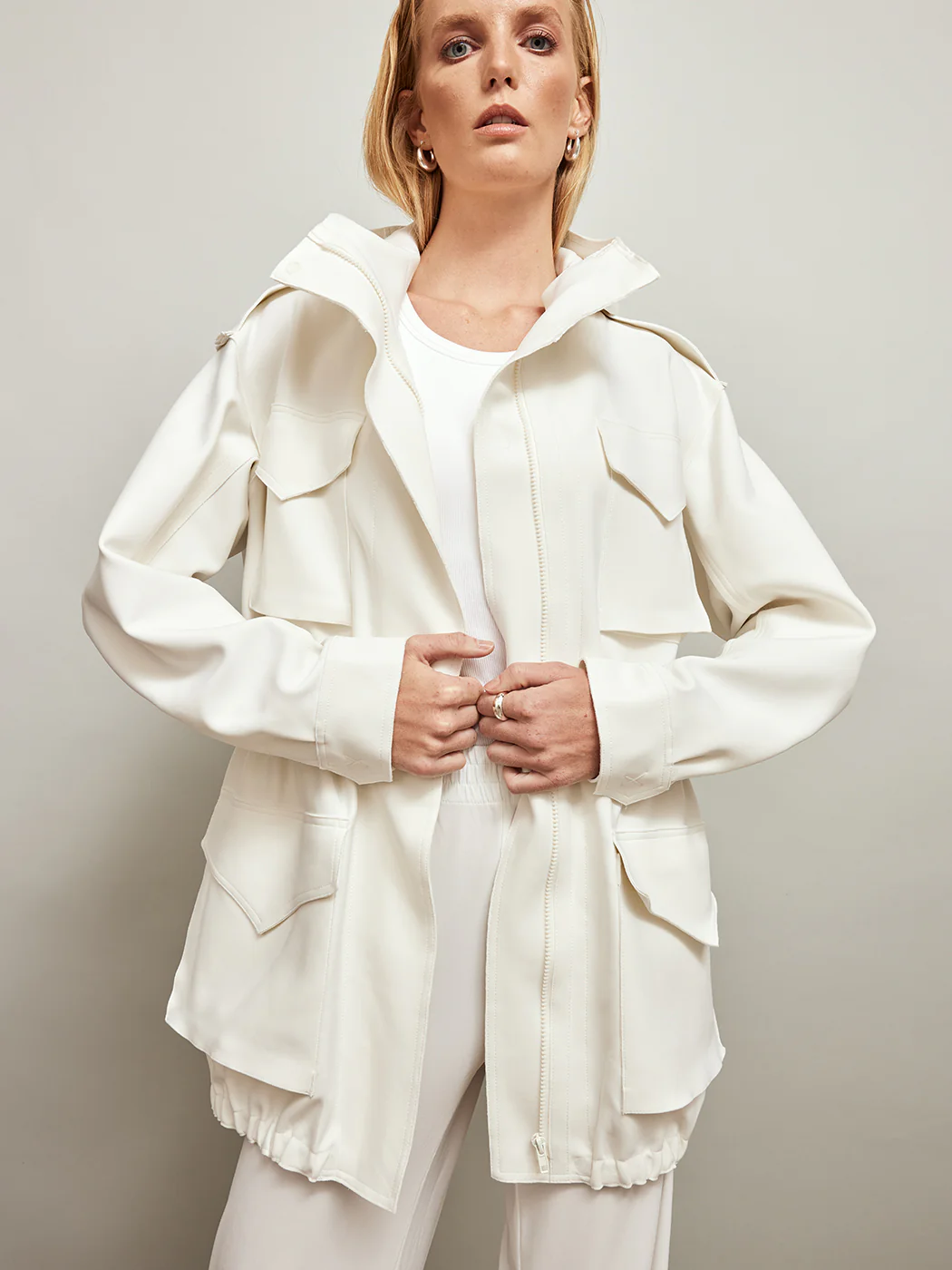 Bonded Hooded Cargo Jacket - Snow White - Image 7