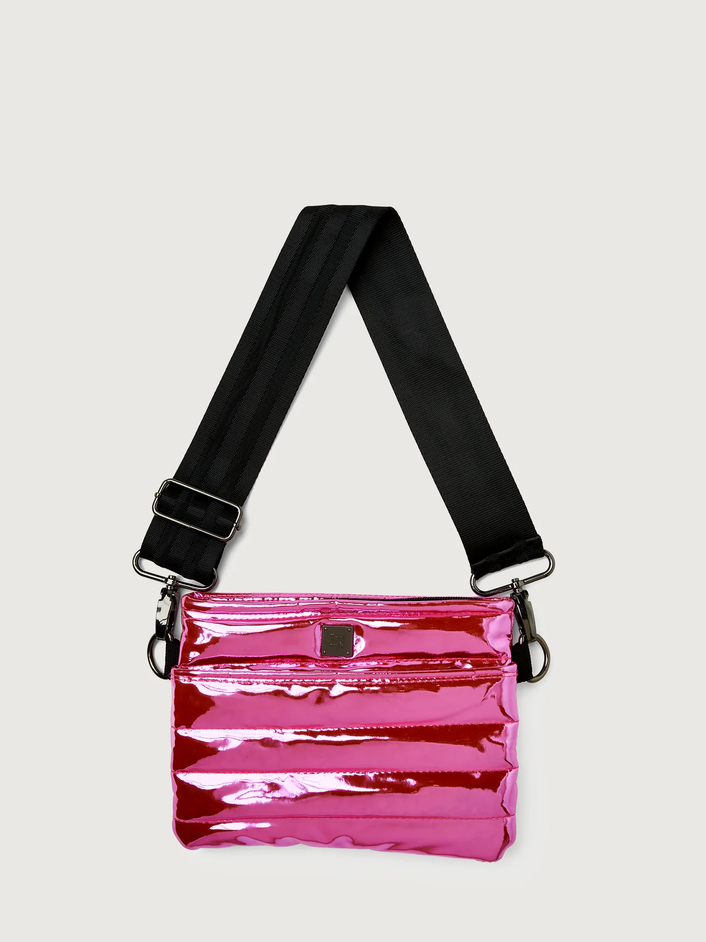 Bum Bag Crossbody - Hot Pink Mirror/ Black/ Black Web - Image 5