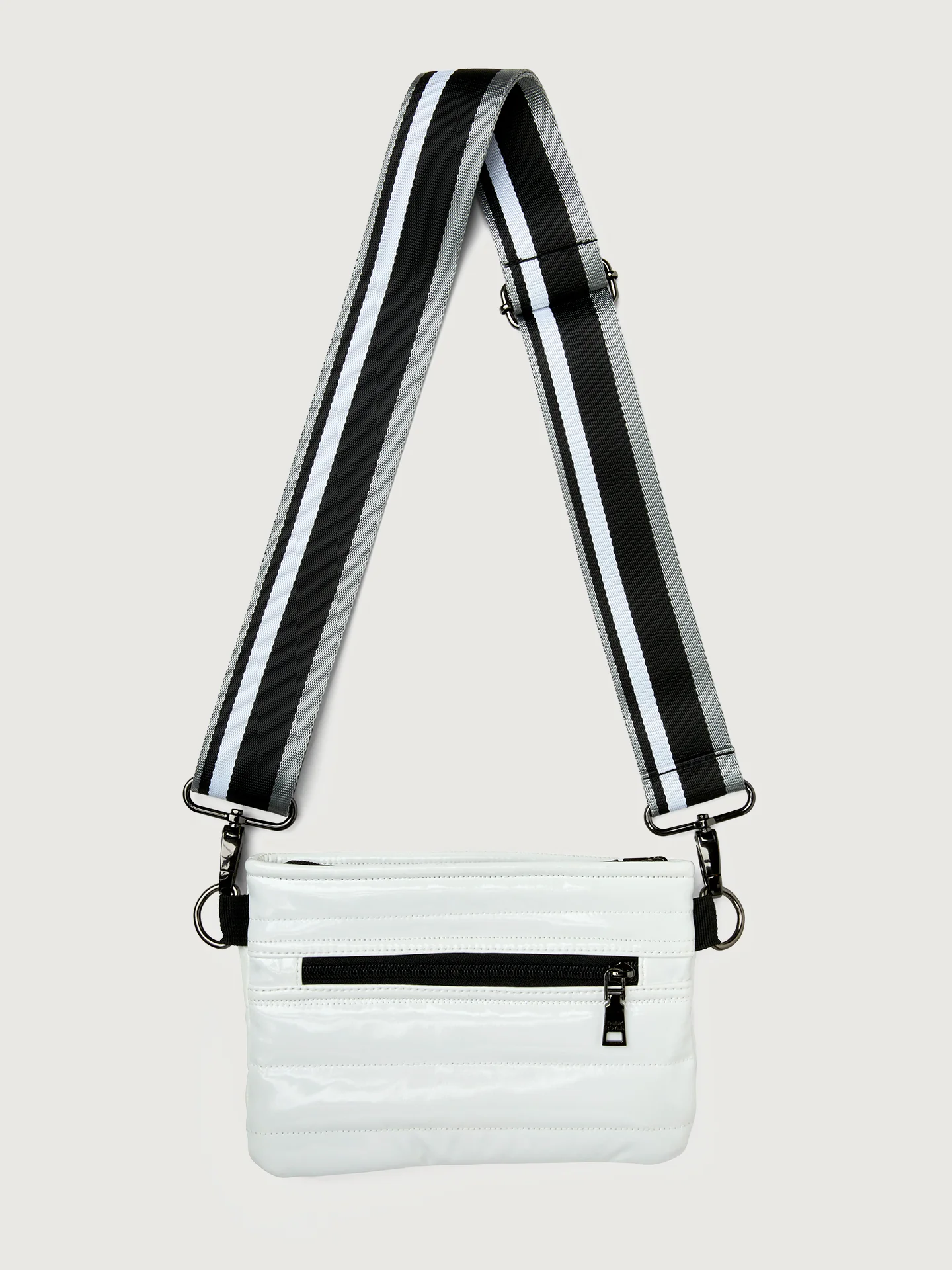 Bum Bag/ Crossbody "The Original" - White Patent/ Pewter/ Black/ White Web - Image 2