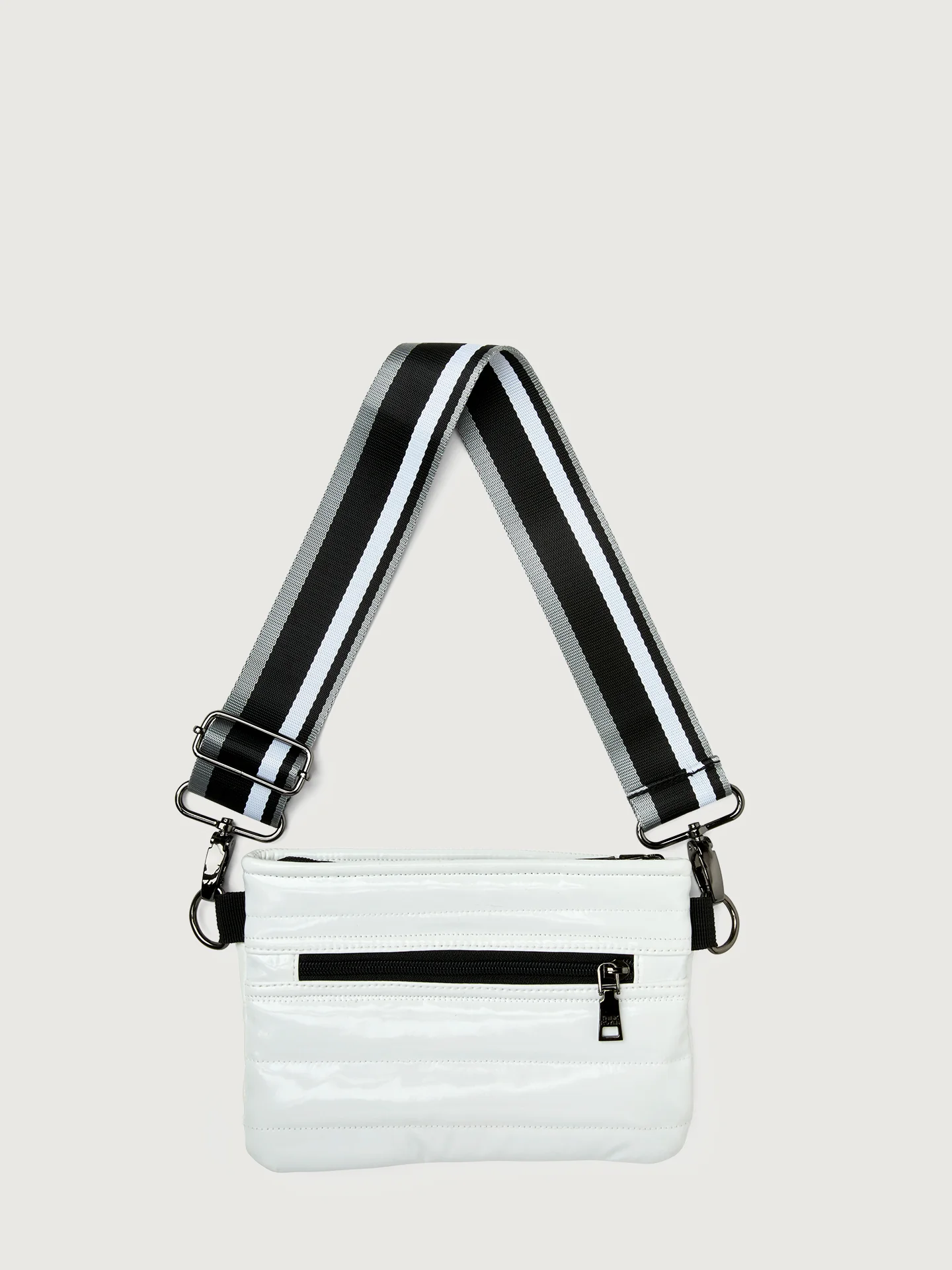 Bum Bag/ Crossbody "The Original" - White Patent/ Pewter/ Black/ White Web - Image 3
