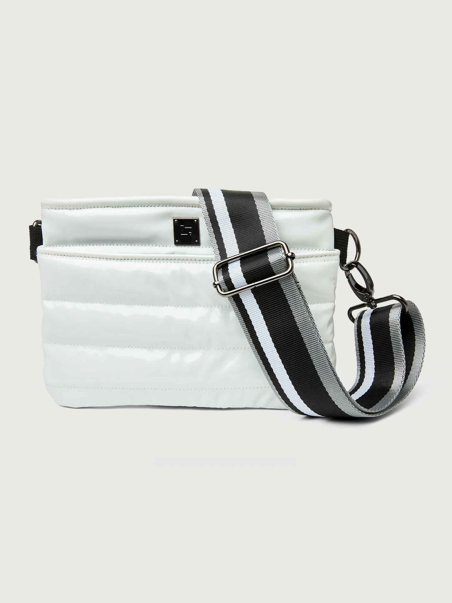 Bum Bag/ Crossbody "The Original" - White Patent/ Pewter/ Black/ White Web - Image 4