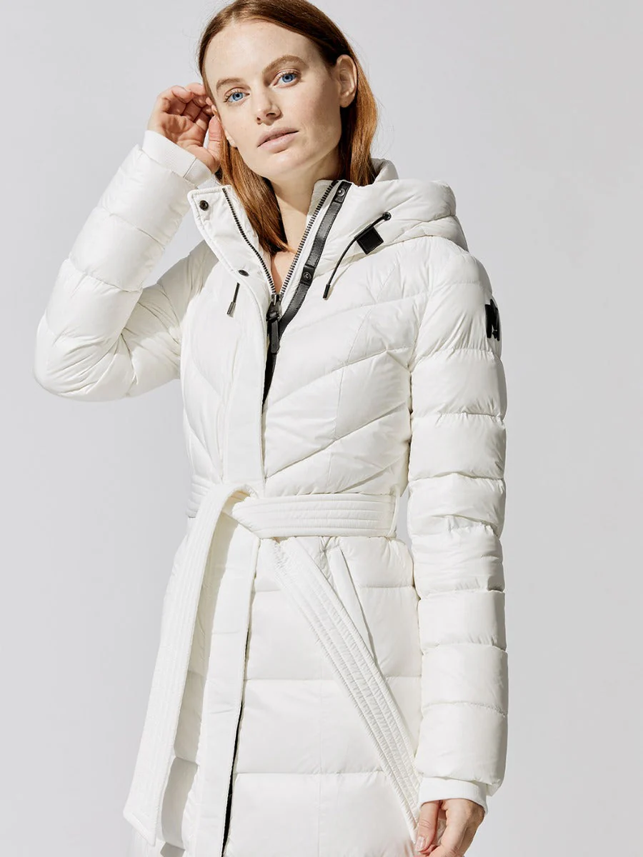 Calina Belted Puffer Coat - Off White - Image 4