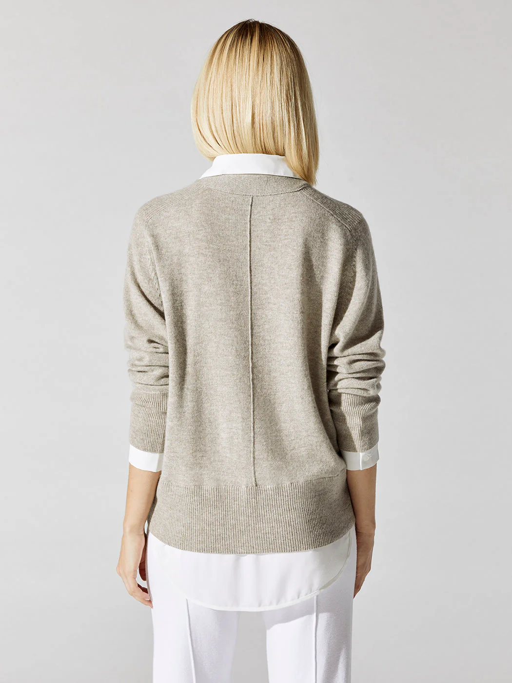 Callie Layered Looker Cardigan - Light Chia Melange With White - Image 2