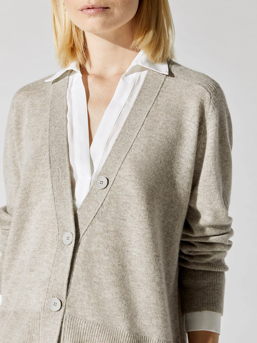 Callie Layered Looker Cardigan - Light Chia Melange With White - Image 4