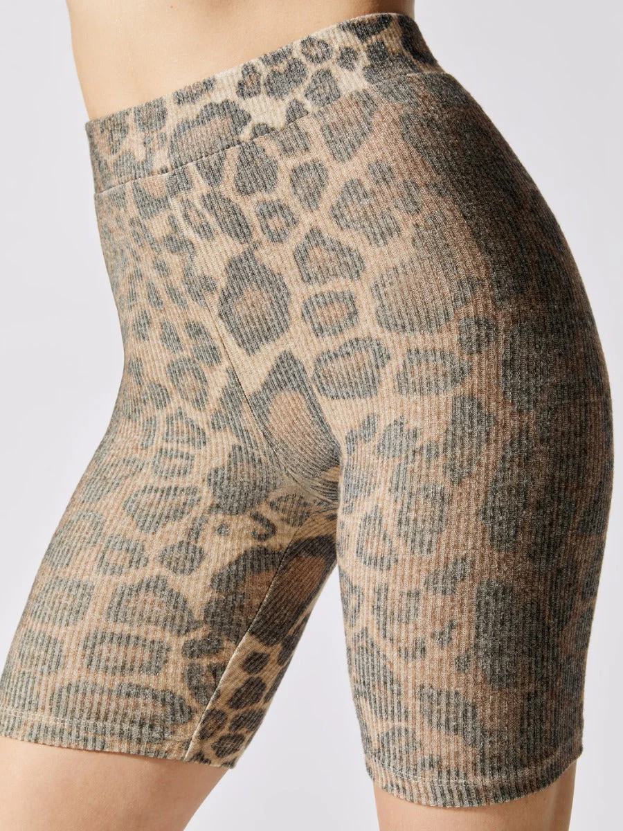 Calvin Brushed Rib Biker Short - Leopard - Image 3