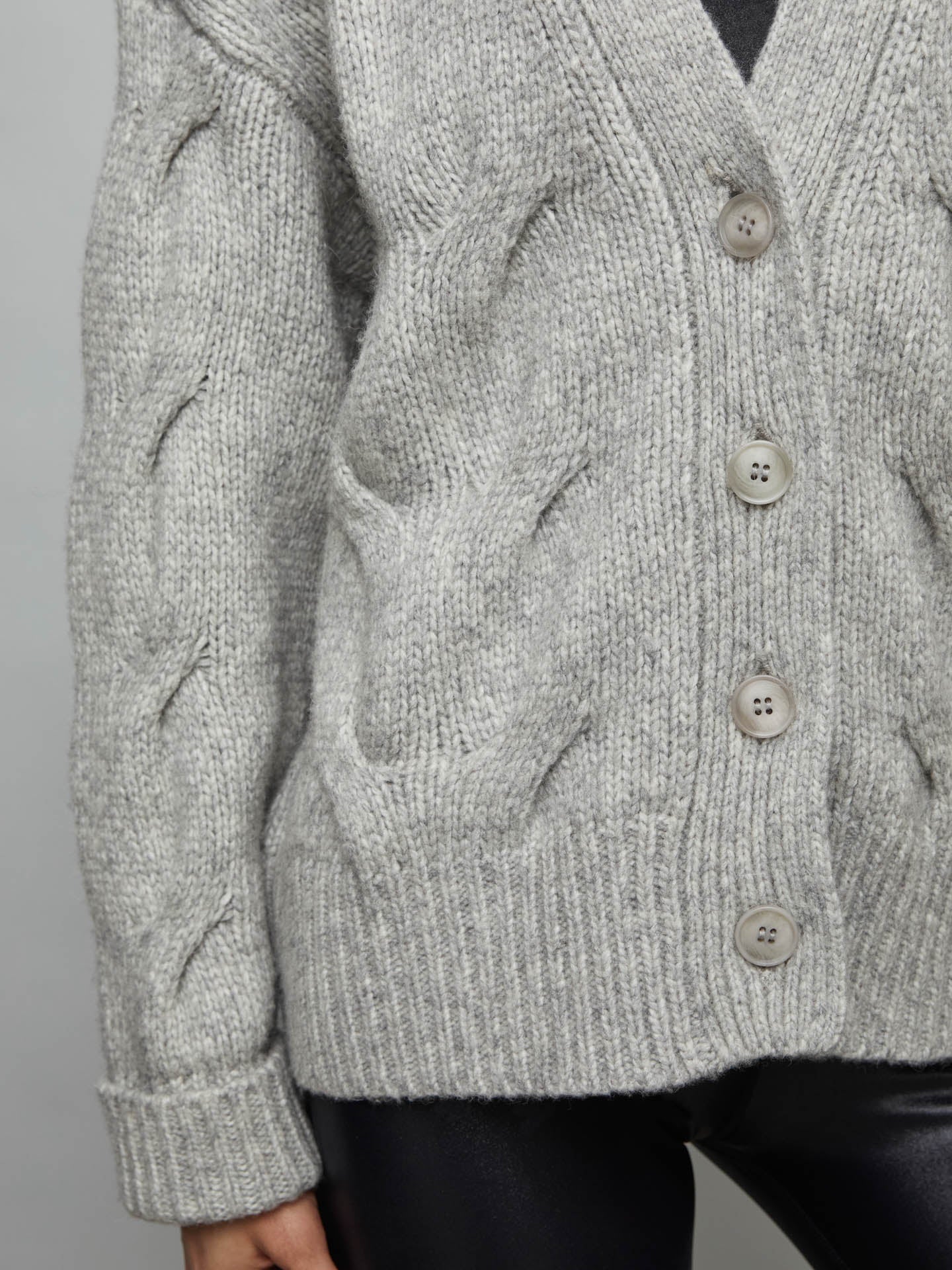 Chunky Button-Front Cardigan - Heather Grey - Image 2