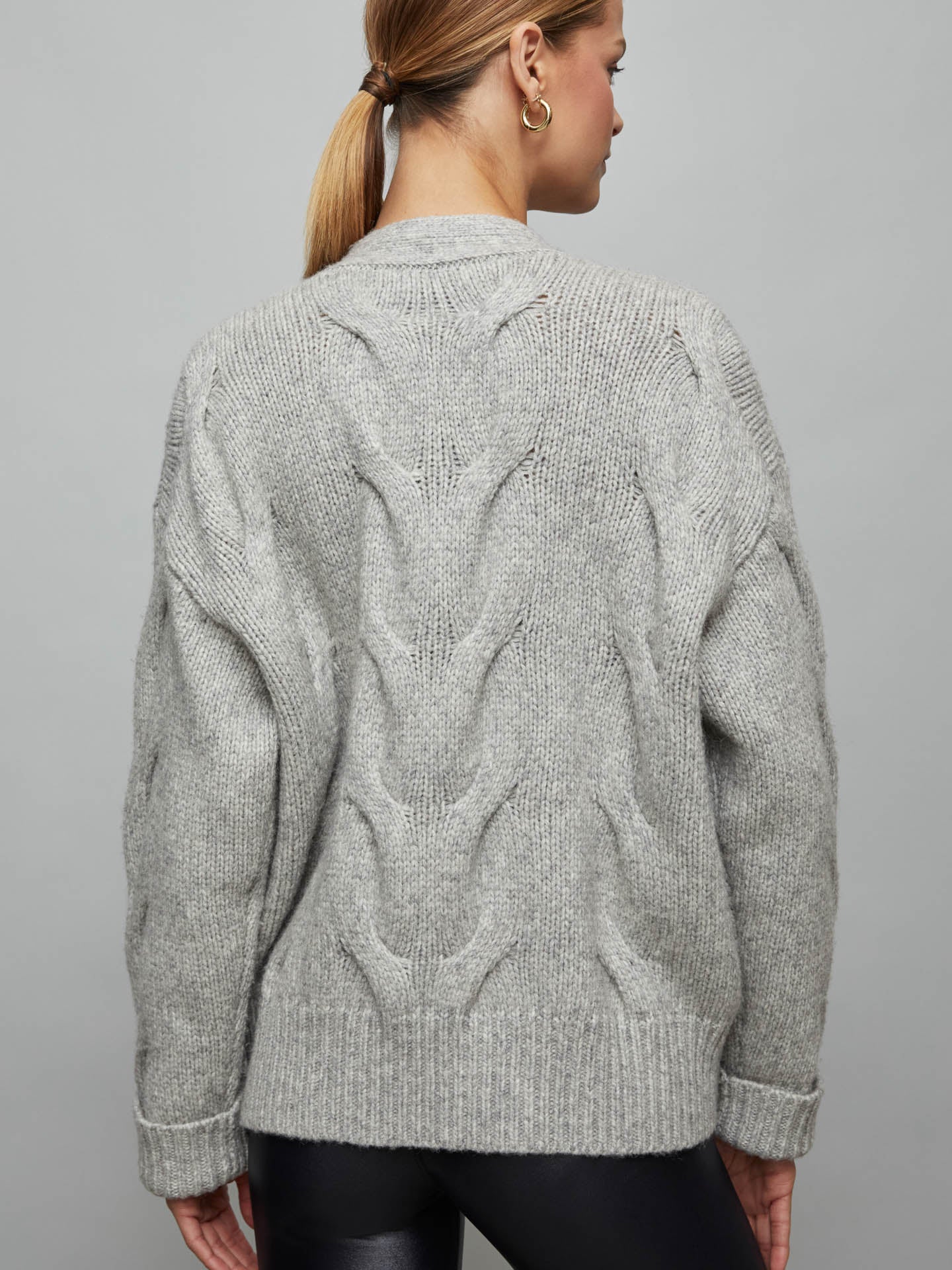 Chunky Button-Front Cardigan - Heather Grey - Image 3
