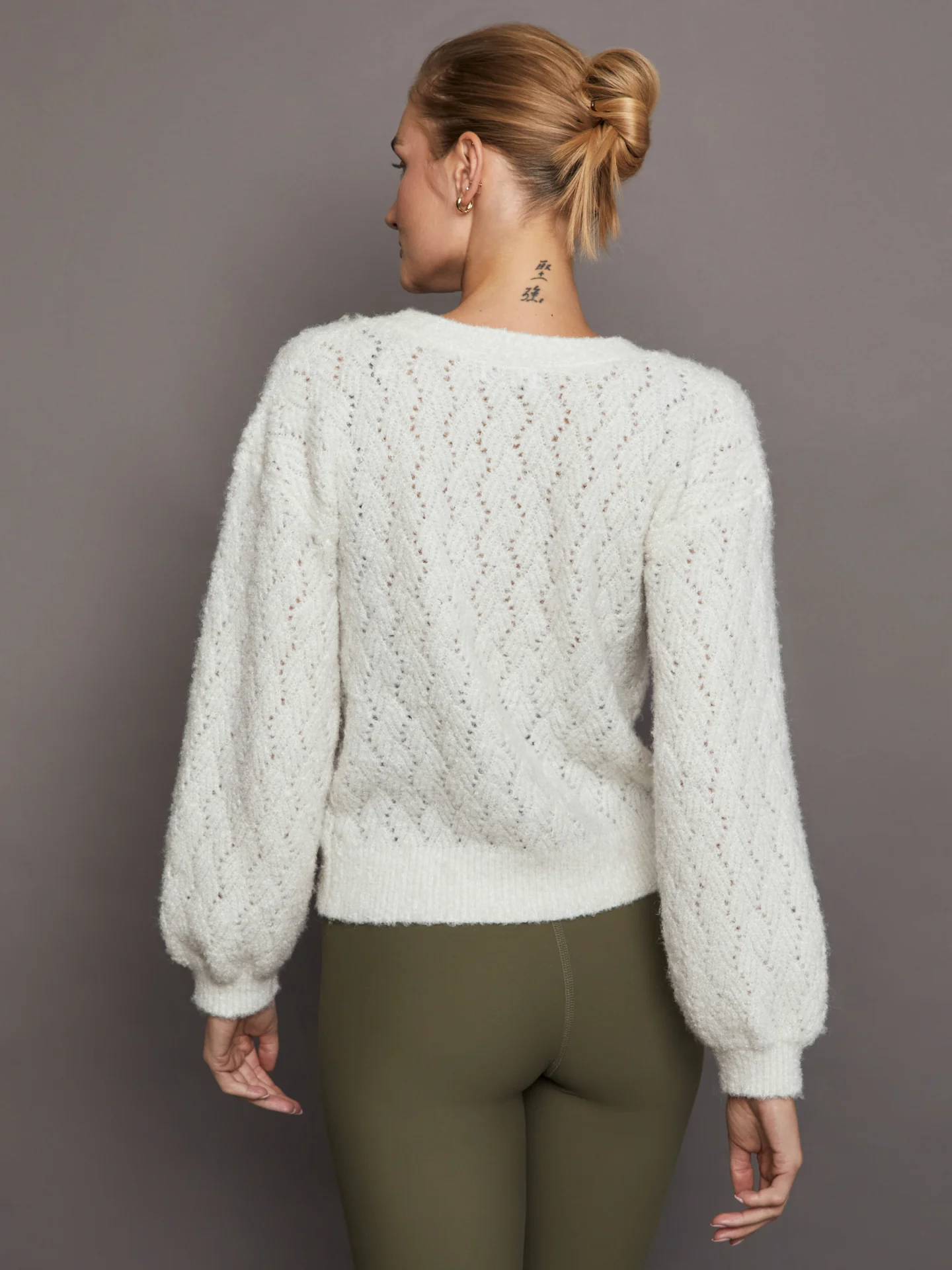 Celeste Boucle V Neck Cardi - Chalk - Image 3