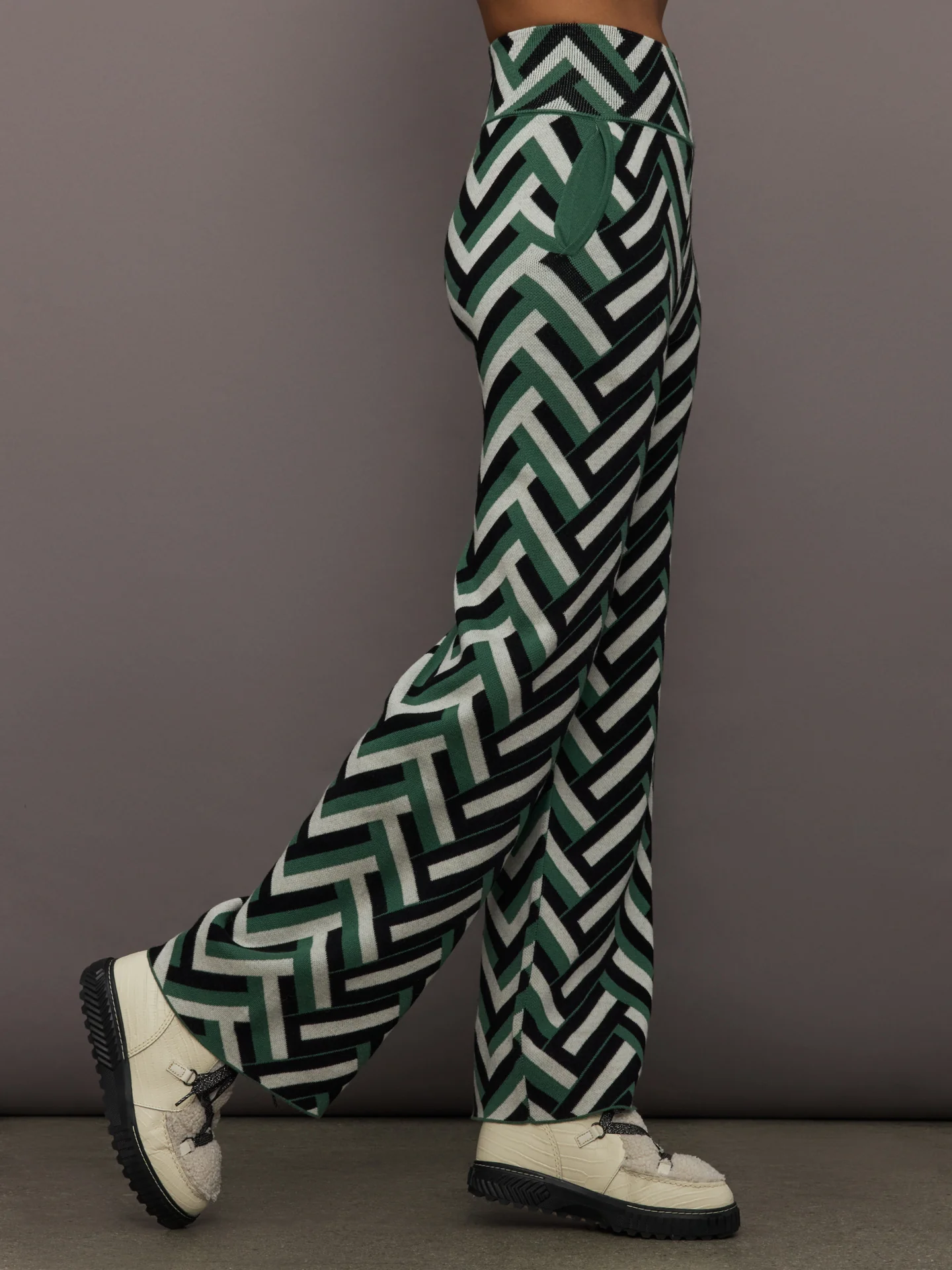 Chalet Merino Wool Knitted Pant - Waffle Print - Green - Image 3