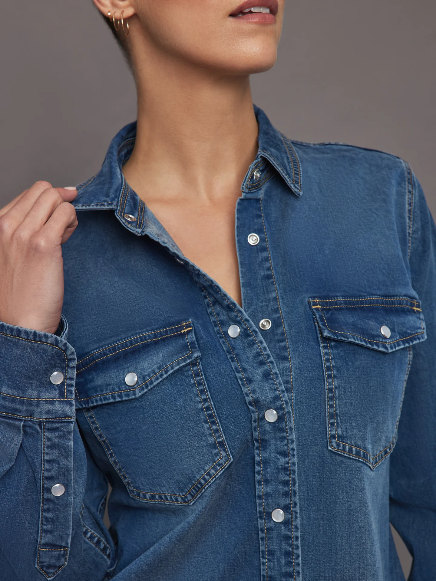 Chambray Denim Shirt - Medium Wash - Image 6