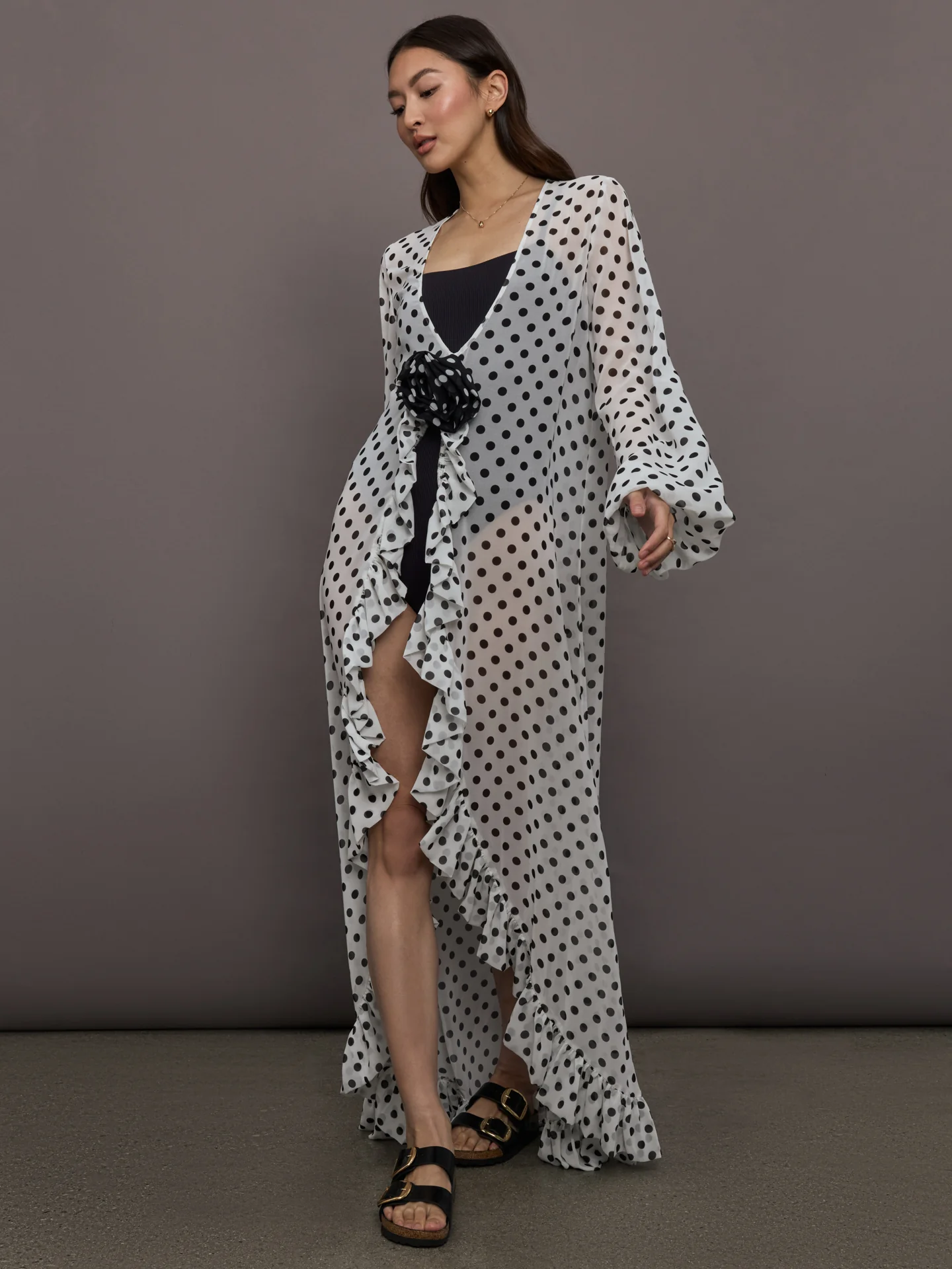 Charlotte Coverup - Ivory Black Polka Dot - Image 3