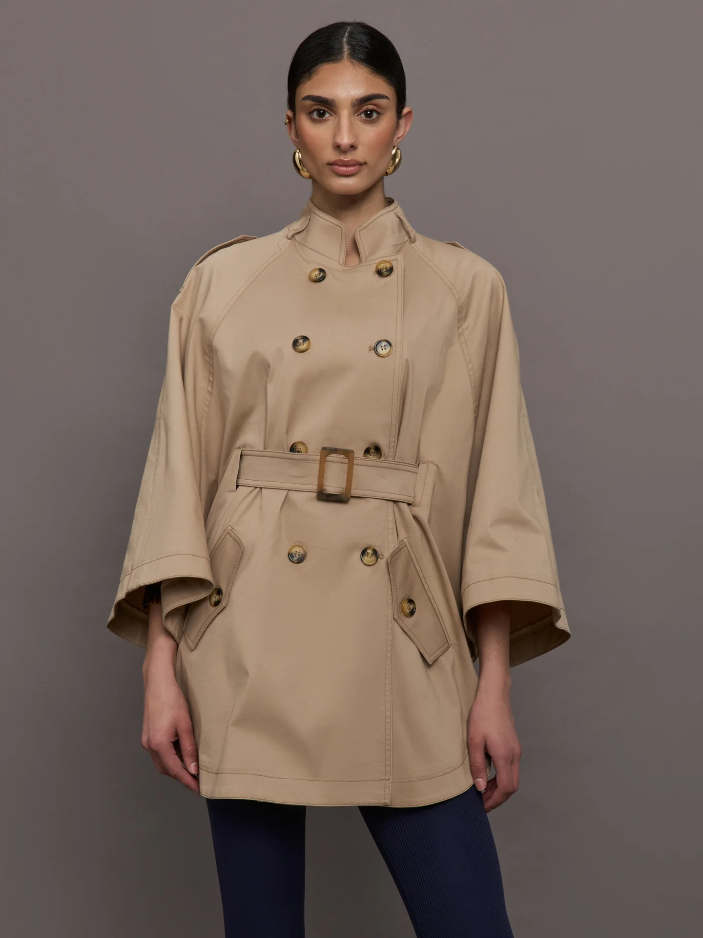 Chloe Trapunto Trench Cape - Sand - Image 3
