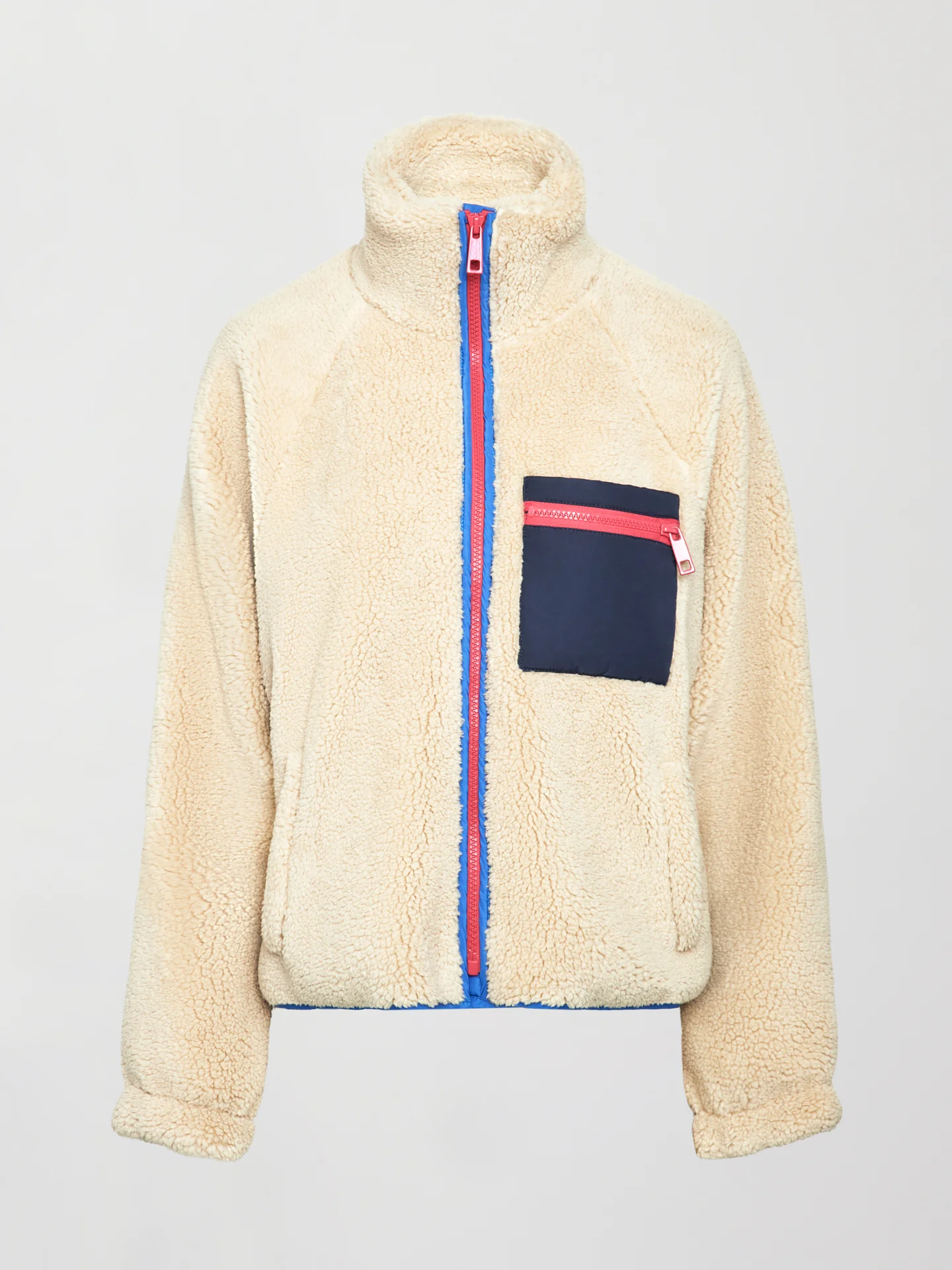 Contrast Sherpa Jacket - Brown Rice / Navy Blazer - Image 7