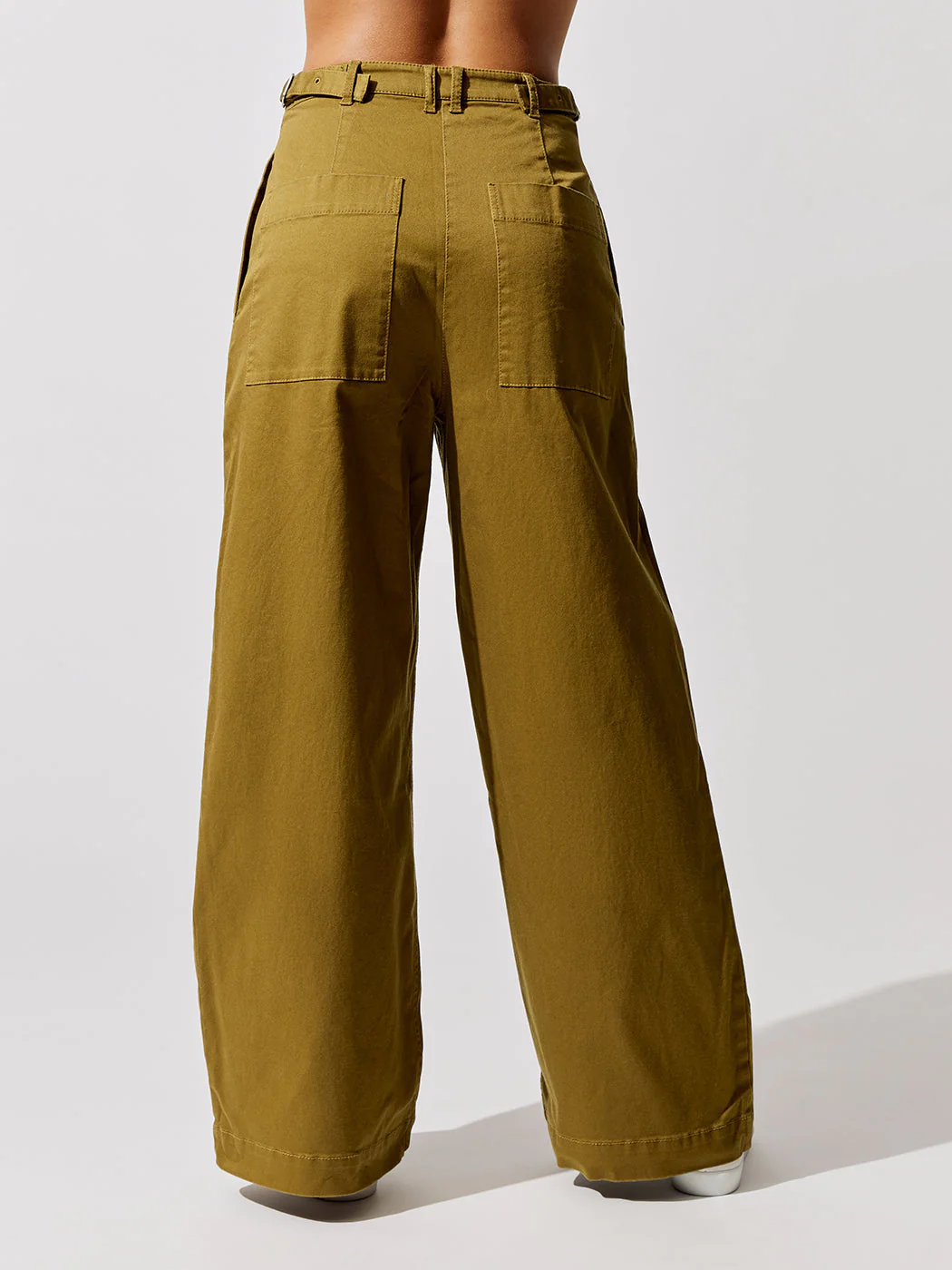 Cotton Twill Wide Leg Pants - Olive - Image 4