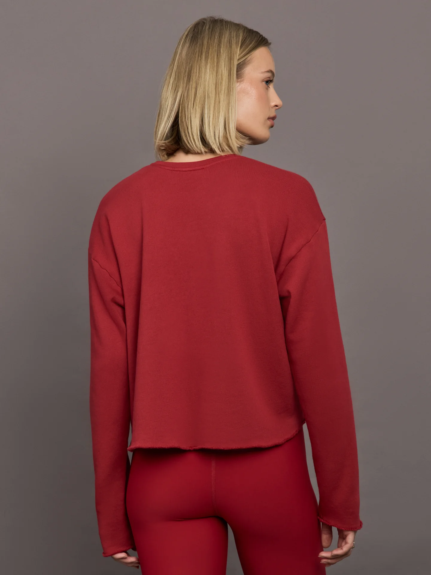 Crew Neck Sweatshirt in French Terry - Cherry Red - Image 4