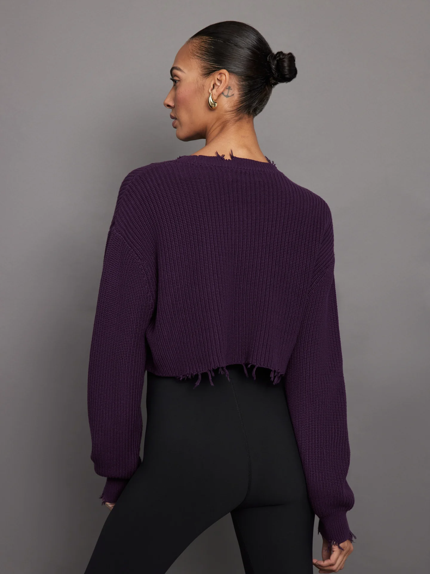 Cropped Devin Sweater - Eggplant - Image 2