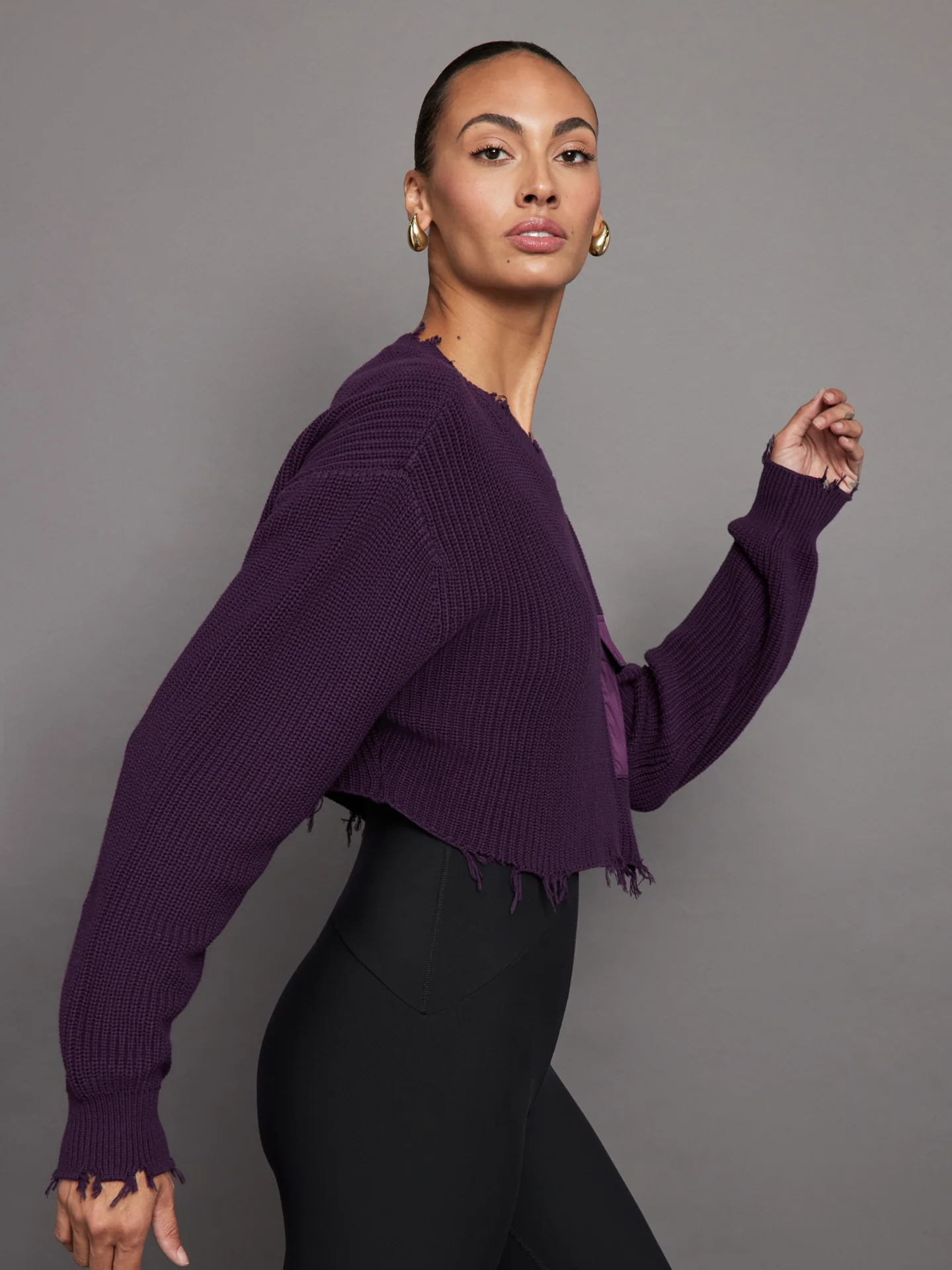 Cropped Devin Sweater - Eggplant - Image 3