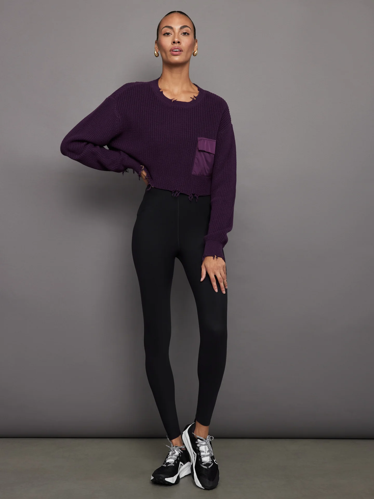 Cropped Devin Sweater - Eggplant - Image 4