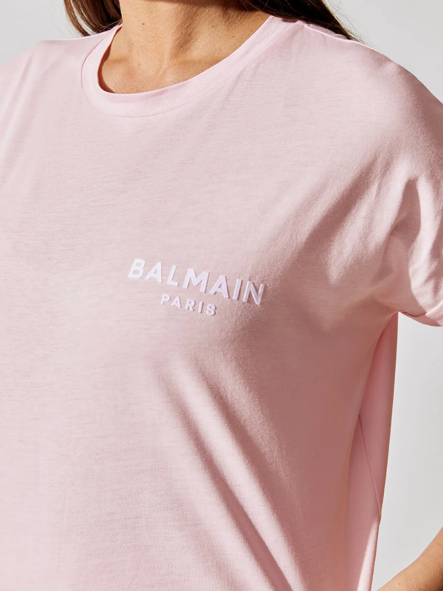 Cropped Short Sleeve Flocked Logo T-shirt - Eco Design - Ocd Rose Pale-Blanc Ocd - Image 3