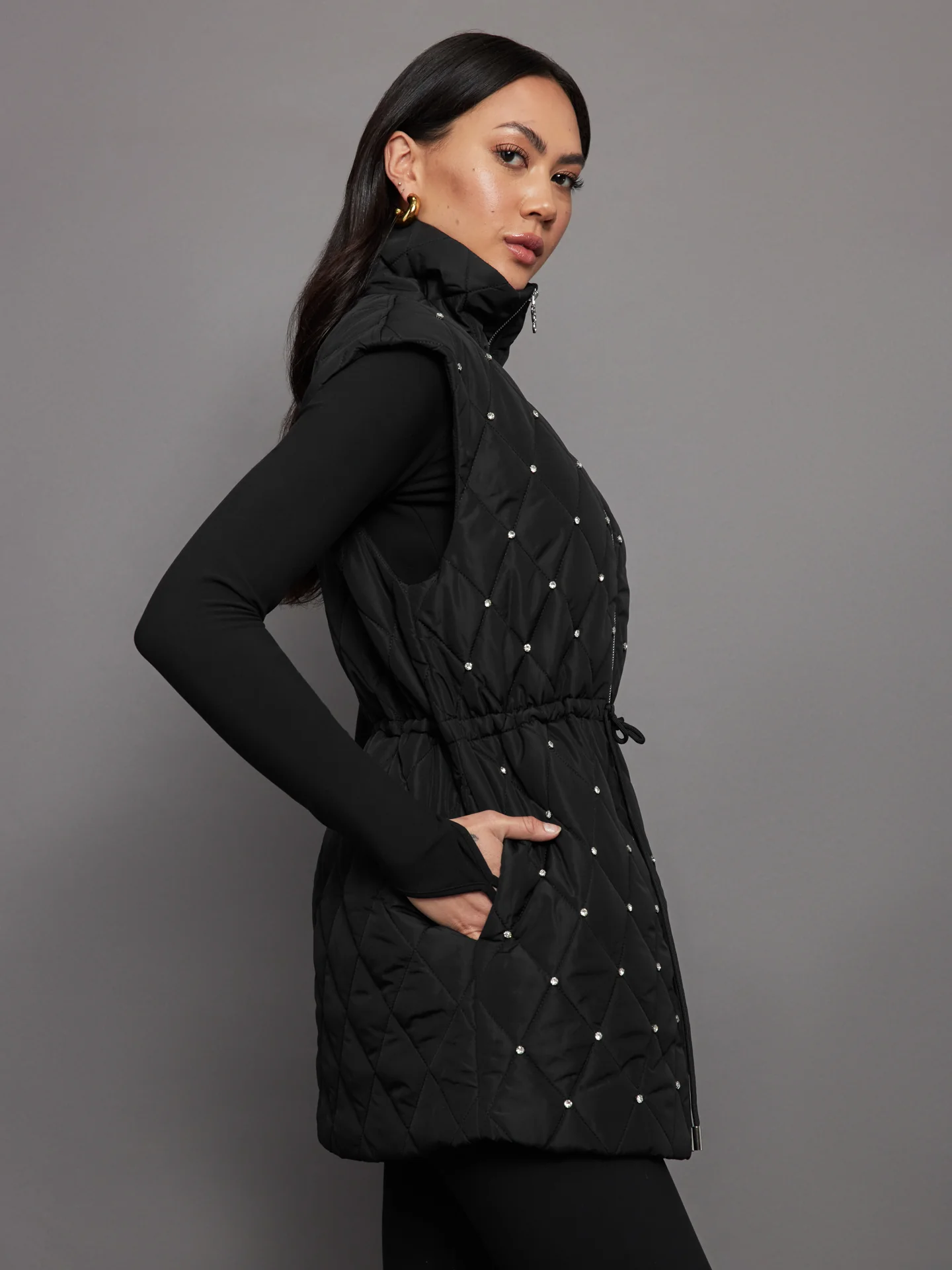 Diamond Quilted Puffer Vest - Black - Image 2