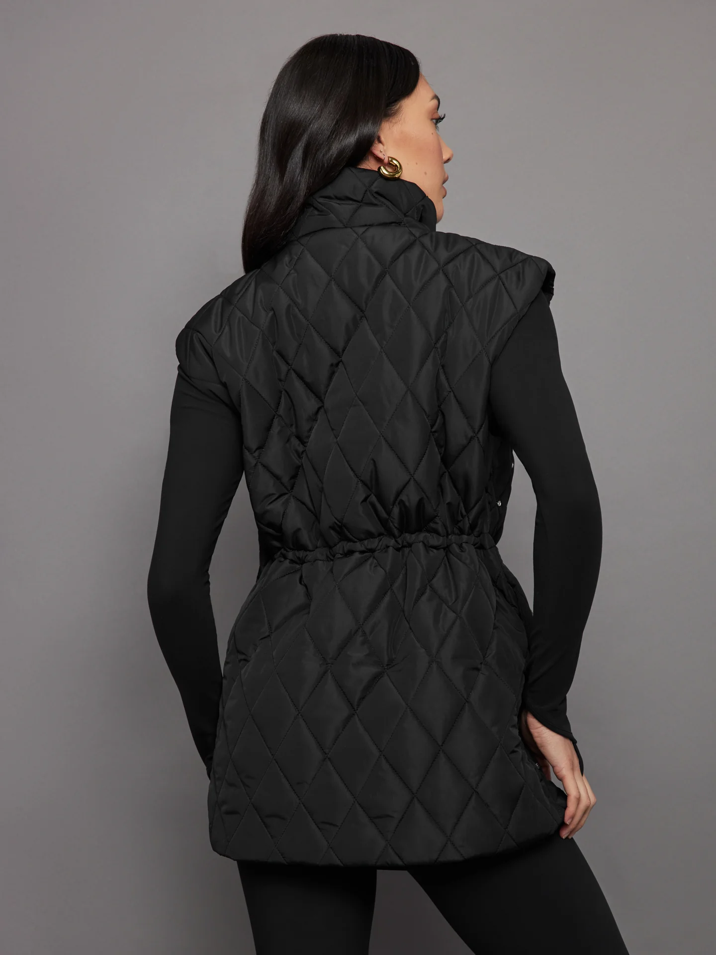 Diamond Quilted Puffer Vest - Black - Image 3
