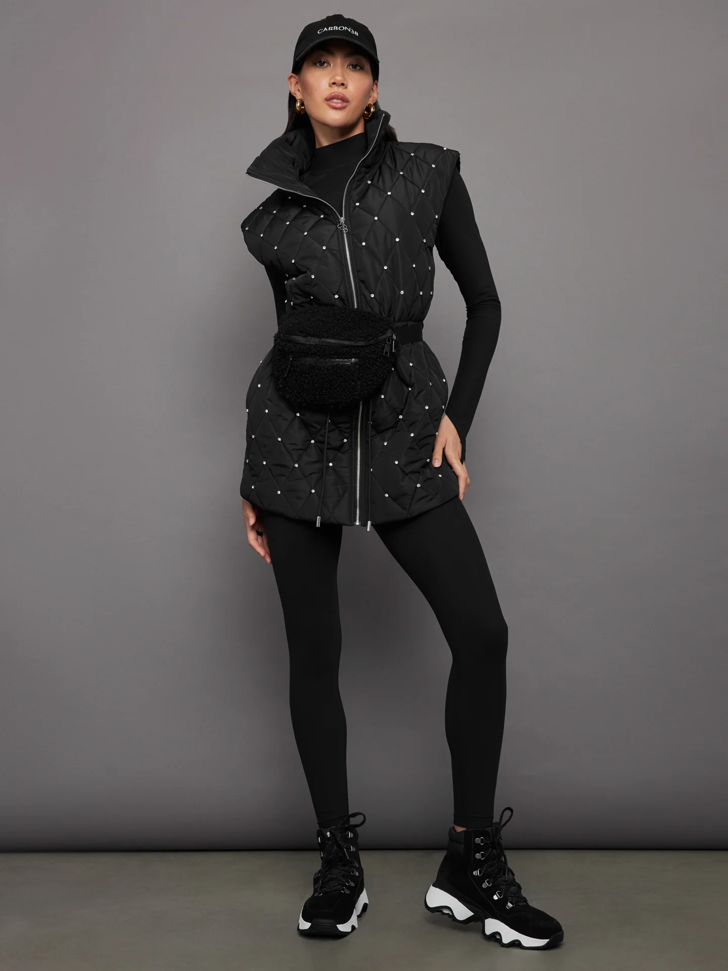 Diamond Quilted Puffer Vest - Black - Image 5