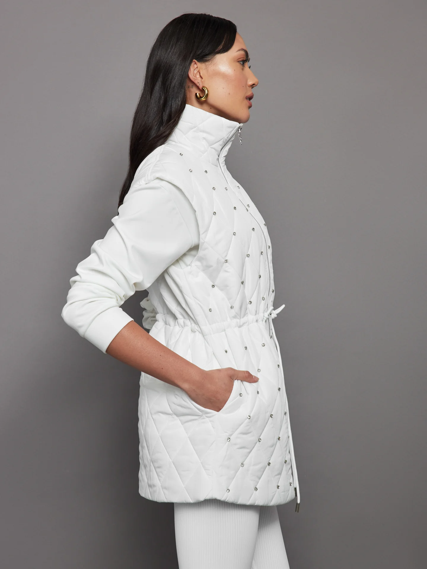 Diamond Quilted Puffer Vest - White - Image 2