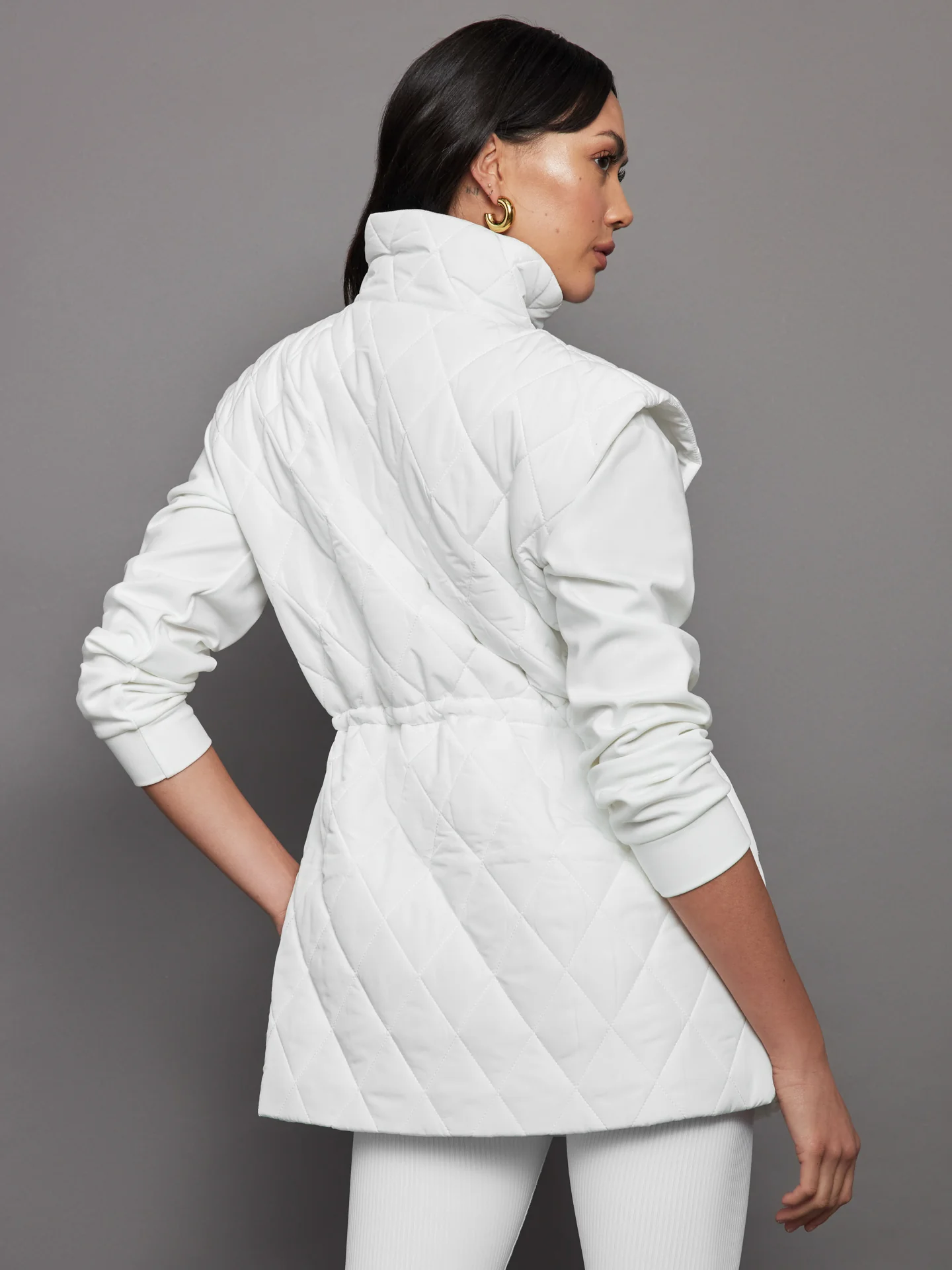 Diamond Quilted Puffer Vest - White - Image 3