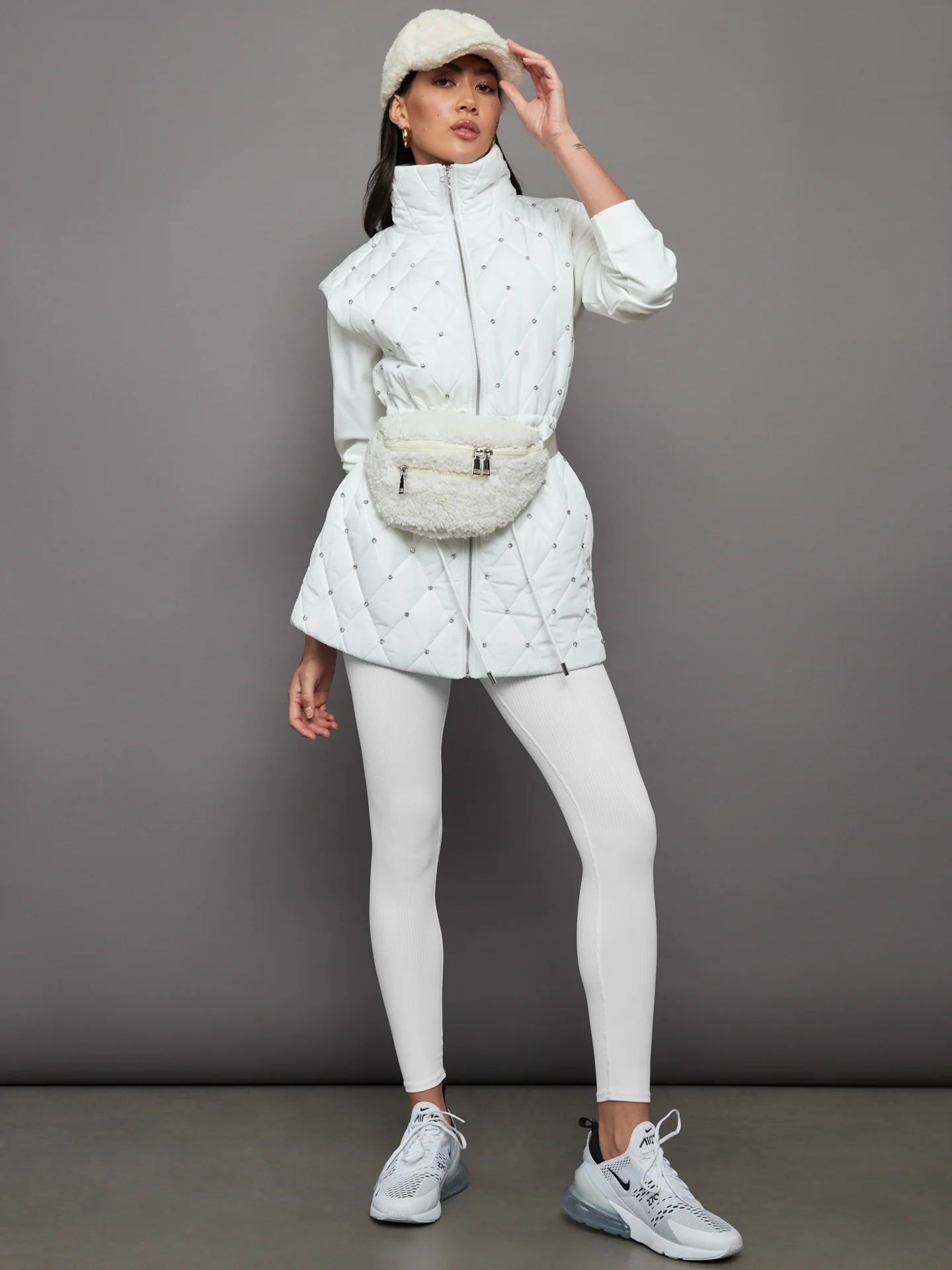 Diamond Quilted Puffer Vest - White - Image 5