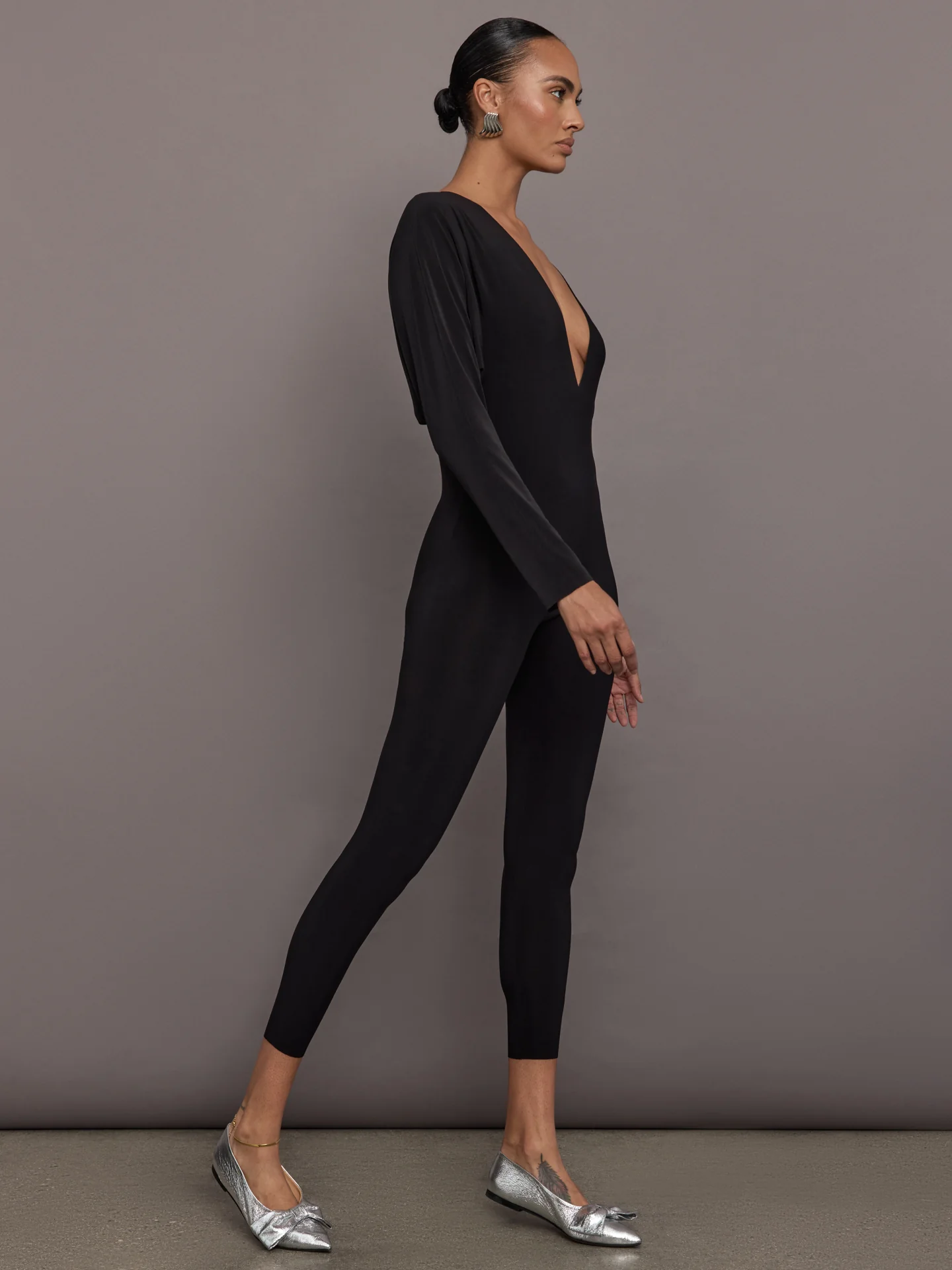 Dolman V-Neck Catsuit - Black - Image 4