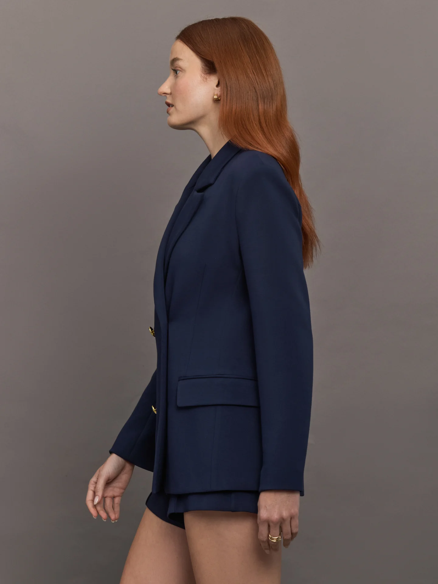 Double Breasted Blazer in Scuba - Navy - Image 3