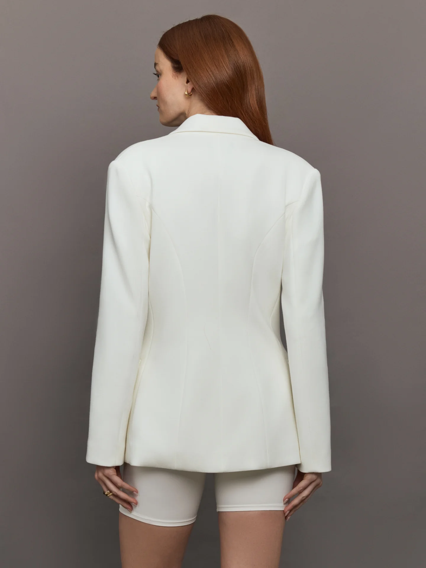 Double Breasted Blazer in Scuba - White - Image 4