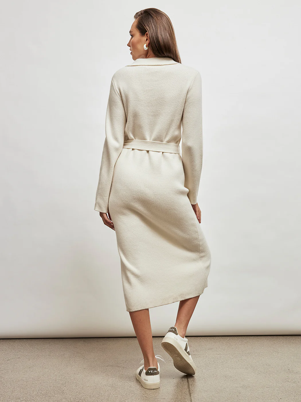 Collared Belted Dress - Ivory - Image 5