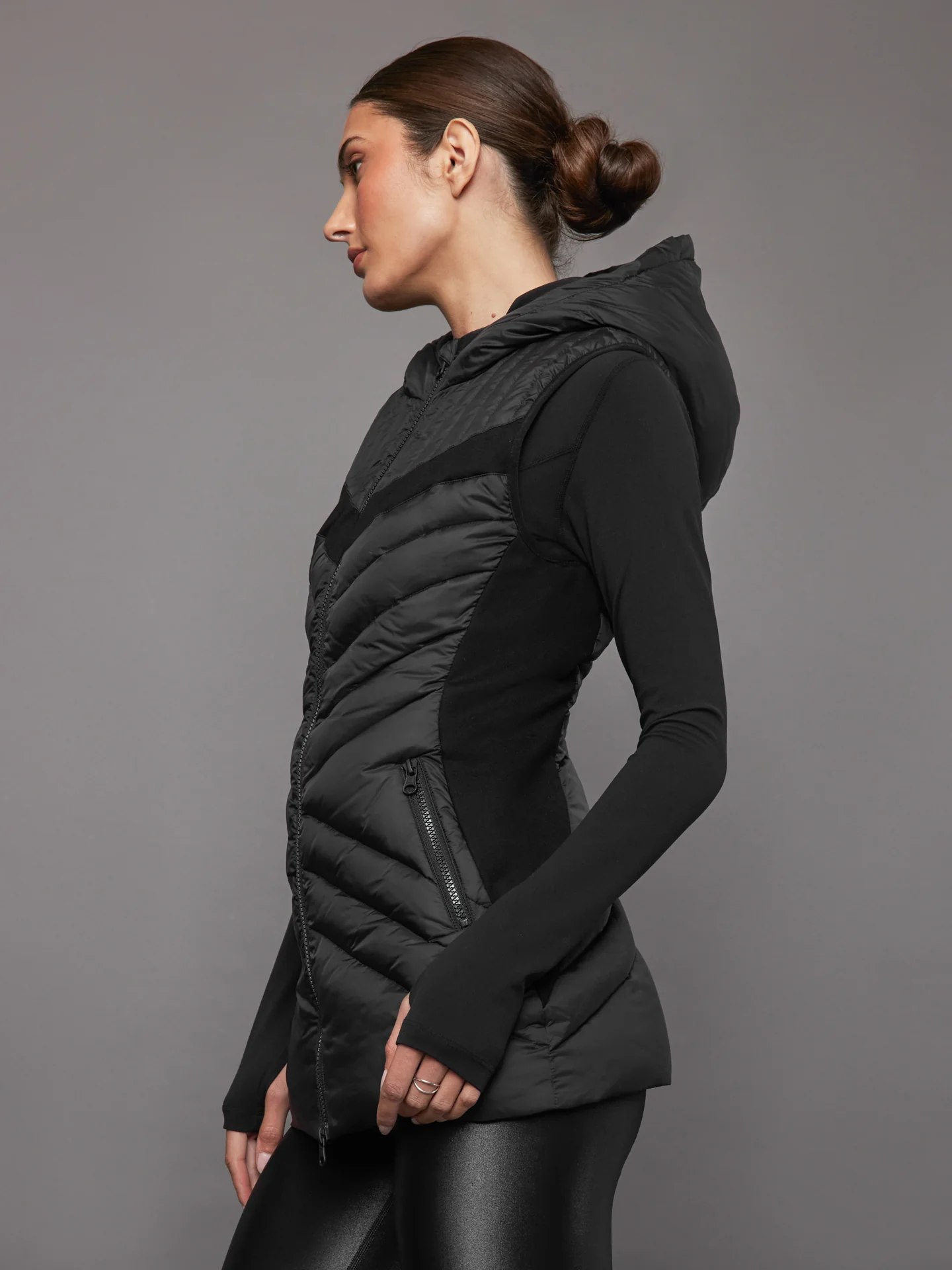 Elongated Puffer Vest - Black - Image 2