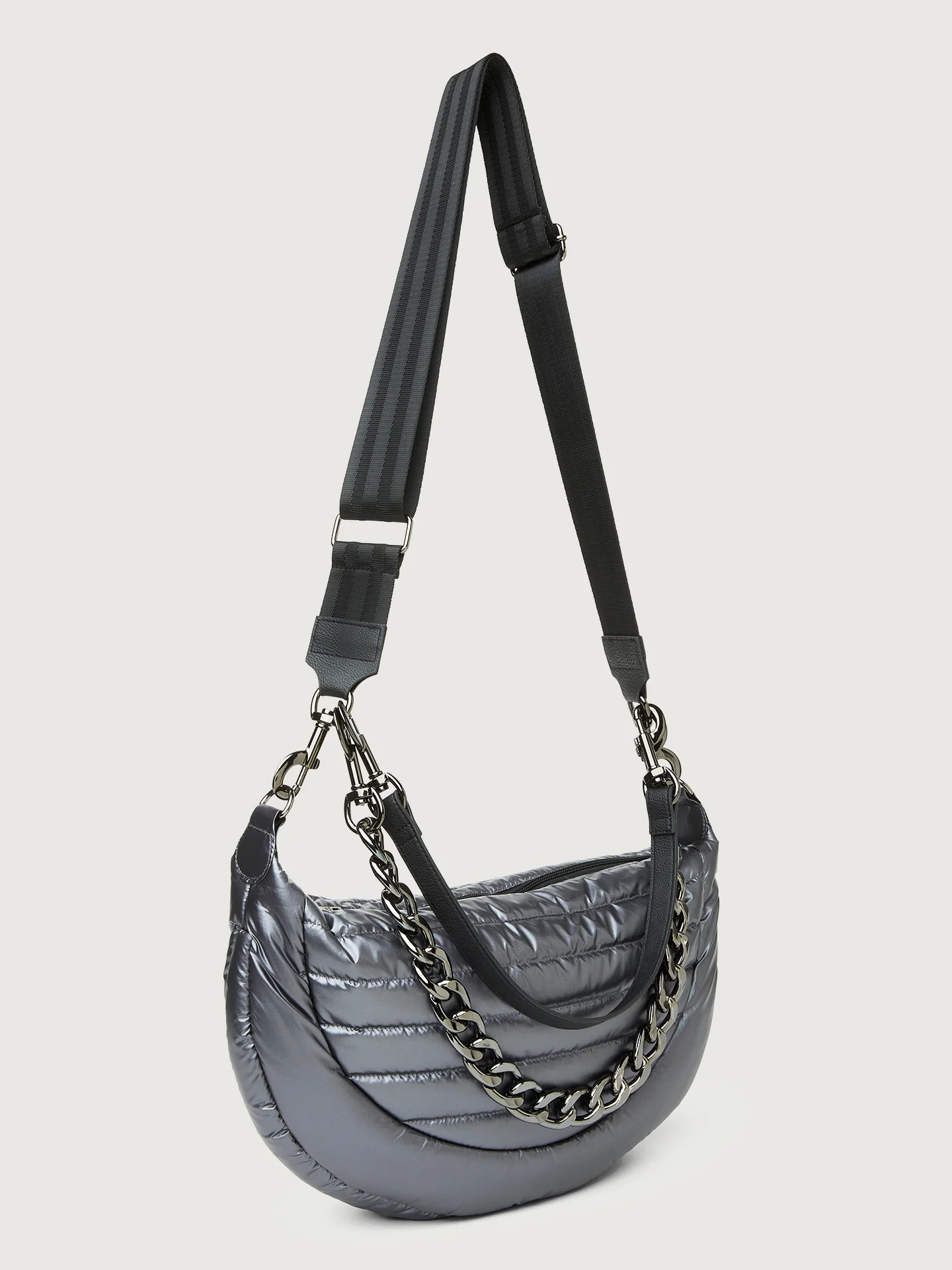 Elton Hobo Crossbody - Pearl Grey/ Black/ Black Web Gunmetal Hardware - Image 3