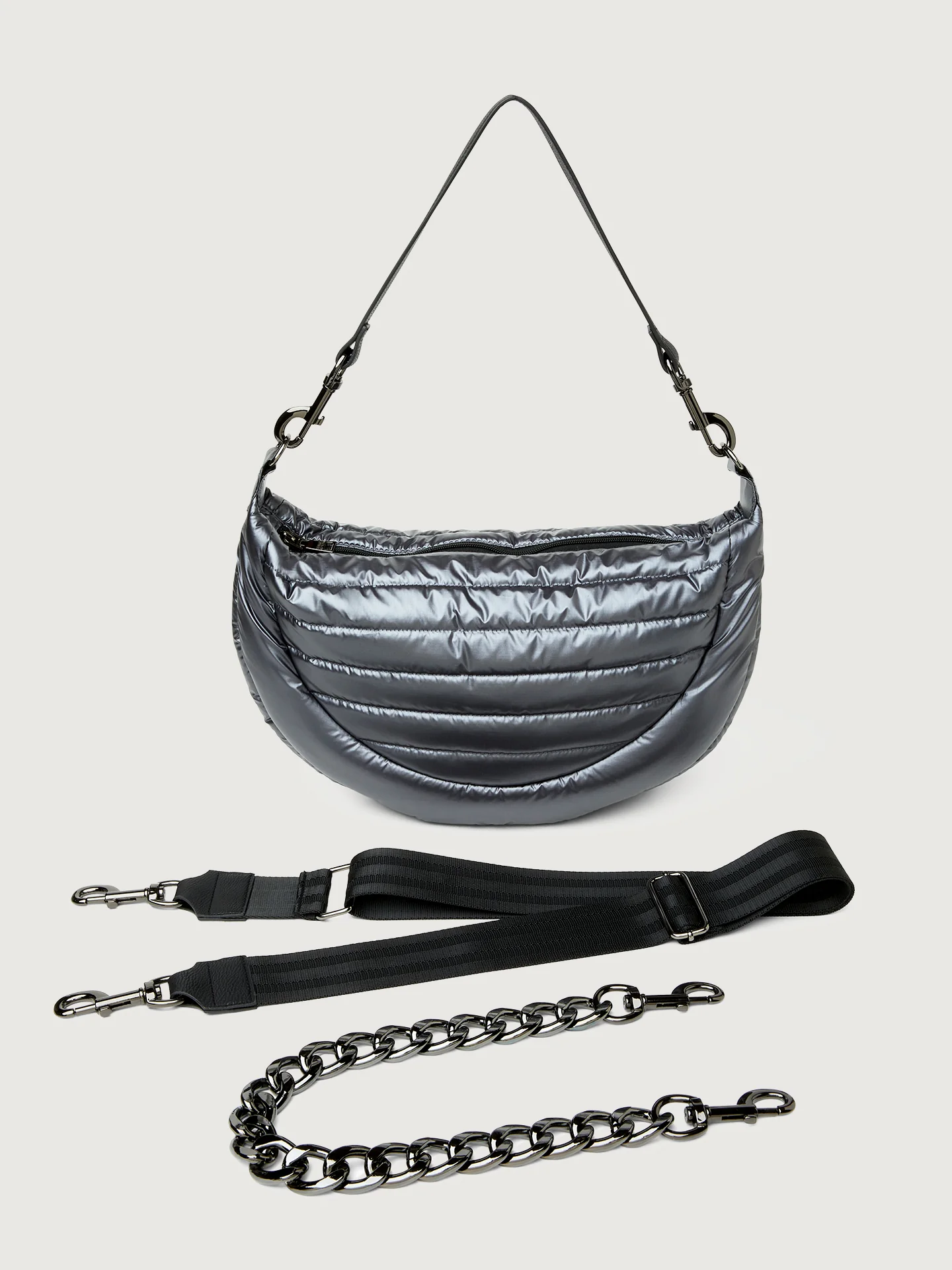 Elton Hobo Crossbody - Pearl Grey/ Black/ Black Web Gunmetal Hardware - Image 6