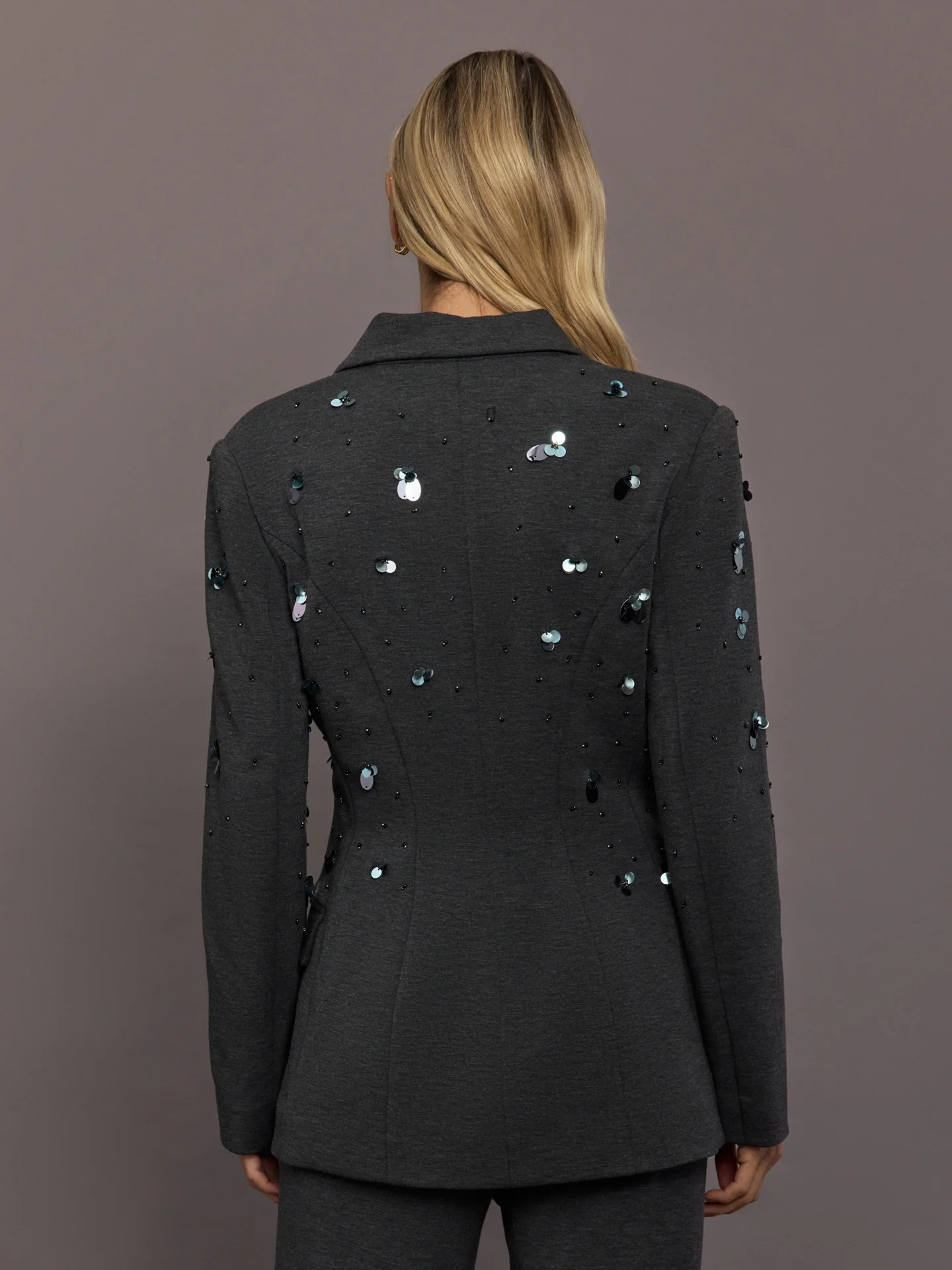 Embellished Scuba Blazer - Charcoal - Image 3