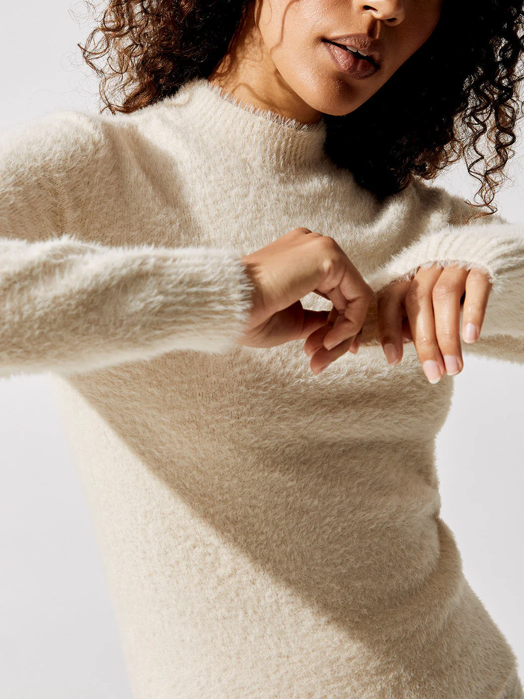 Eyelash Long Sleeve Mock Neck Sweater - Eggnog - Image 5