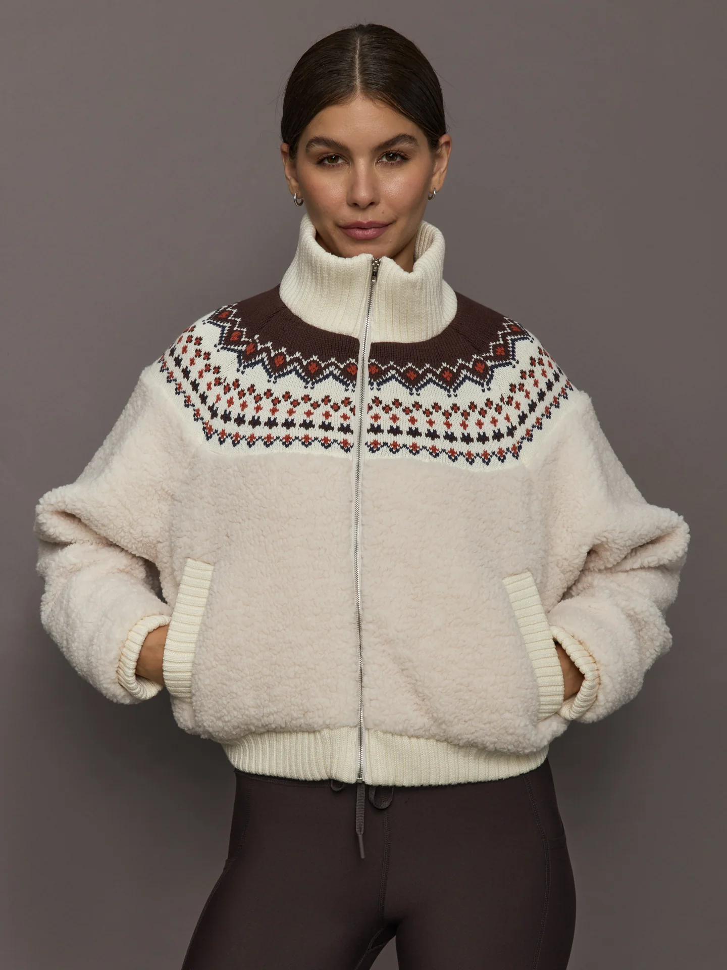Fairisle Sherpa Jacket - Natural