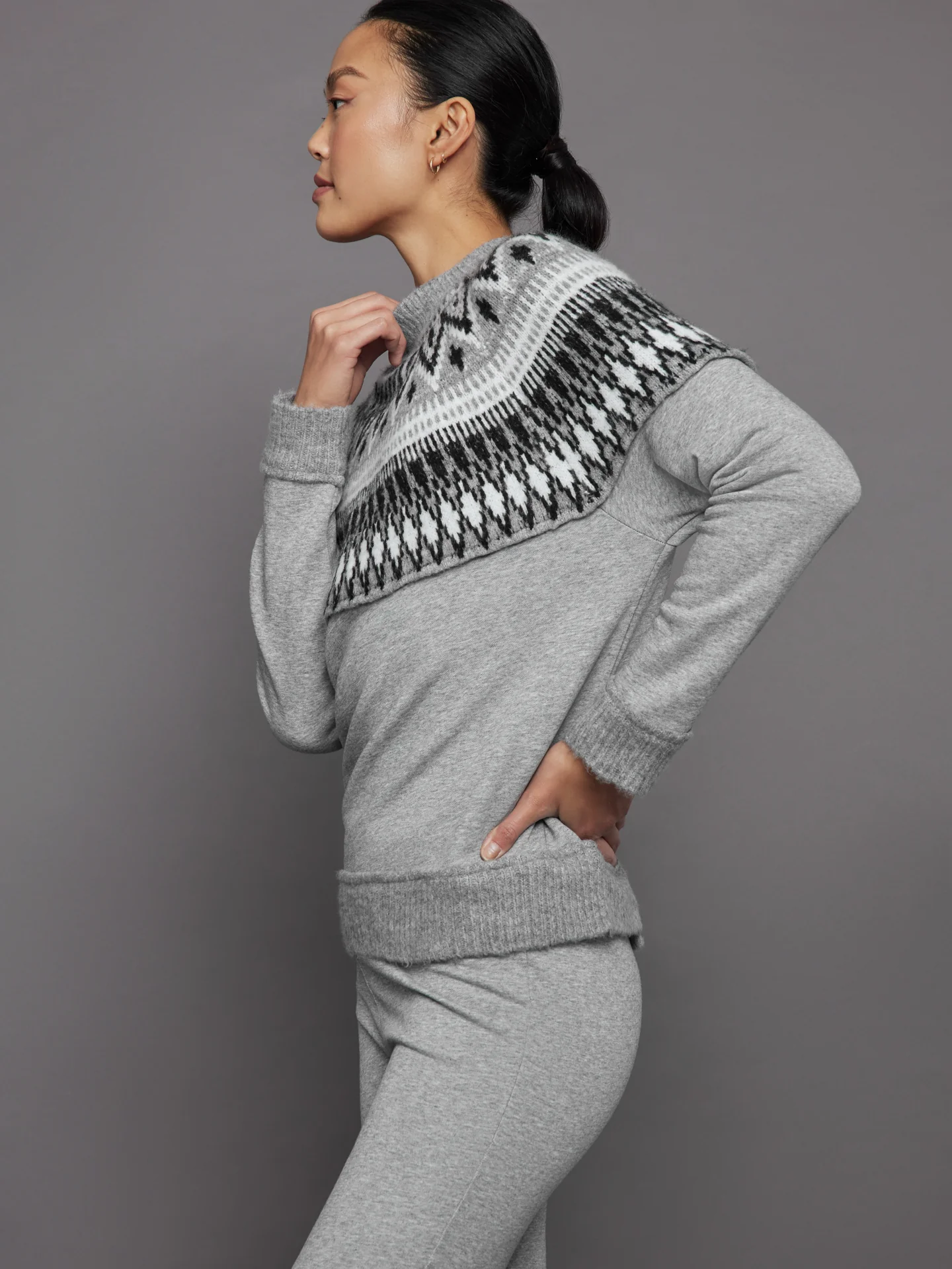 Fairisle Sweatshirt - Heather Grey - Image 2