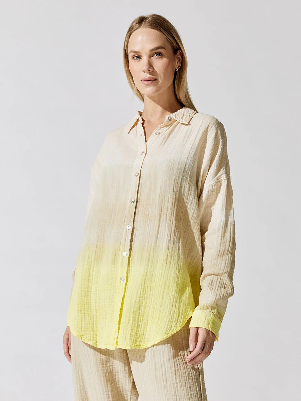 Farrah Dress Shirt - Sunset (Gauze) - Khaki/Lemon
